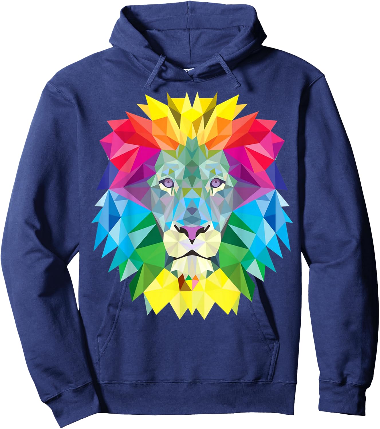 Geometric Rainbow Lion Face Hoodie - Hoodie | Navy