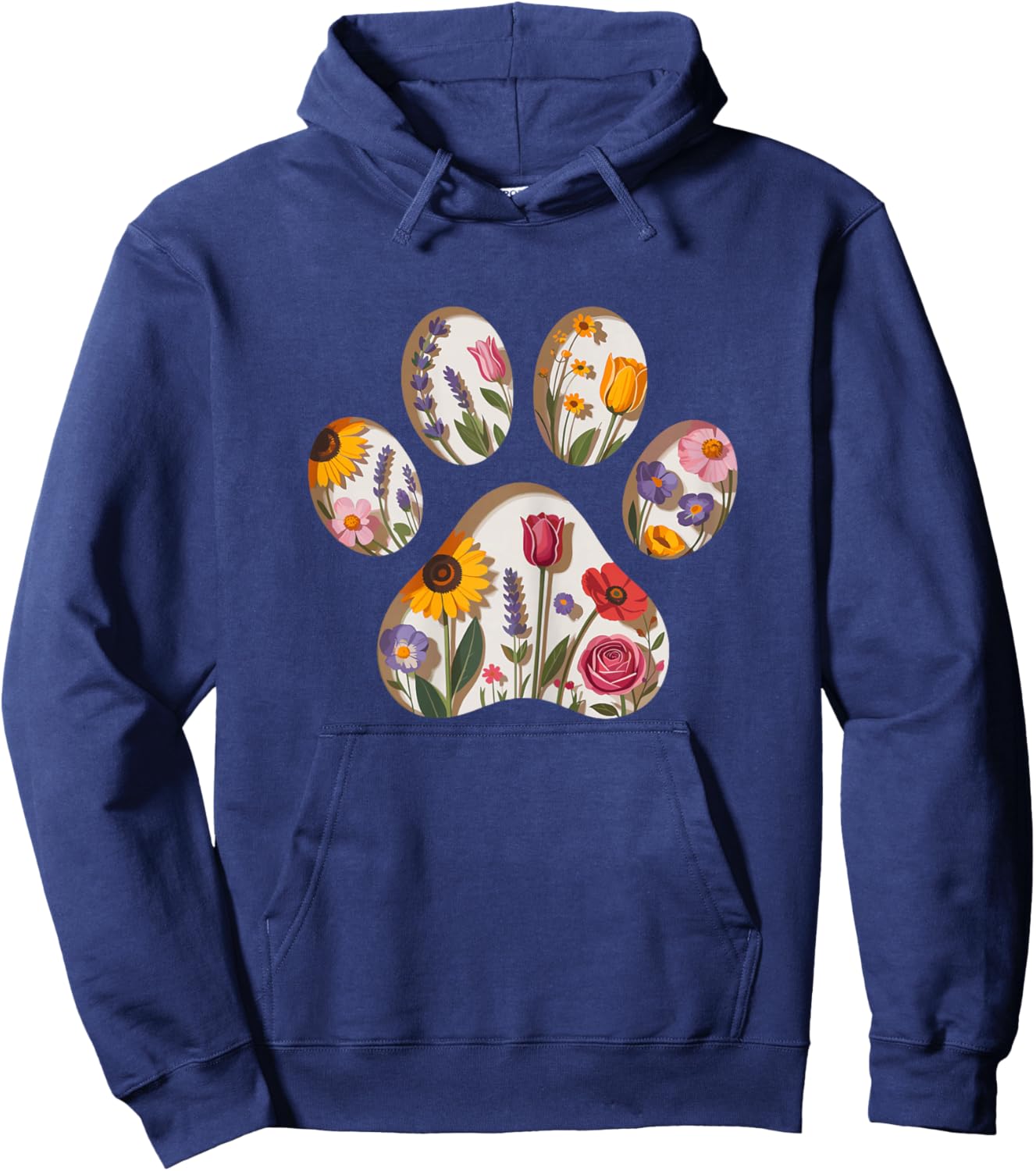 Graphic Flowers Dog Paw Women's Hoodie - Hoodie | Navy