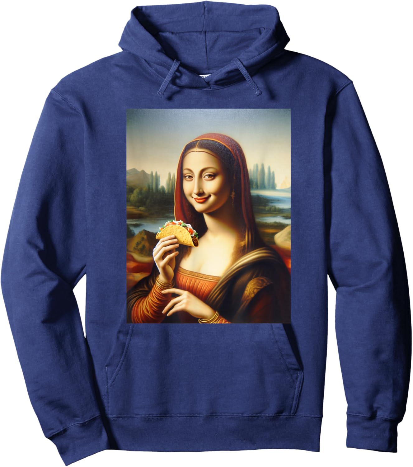 Happy Mona Lisa Holding A Taco Funny Hoodie - Hoodie | Navy
