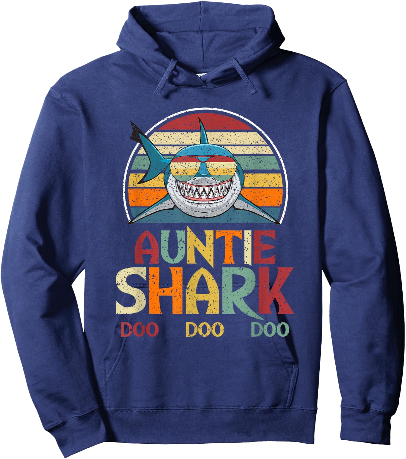 Retro Vintage Auntie Shark Aunt Gift Hoodie - Hoodie | Navy