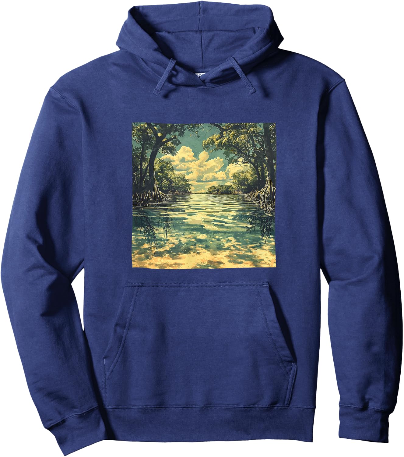 Mangrove Forest Vintage Landscape Graphic Hoodie - Hoodie | Navy