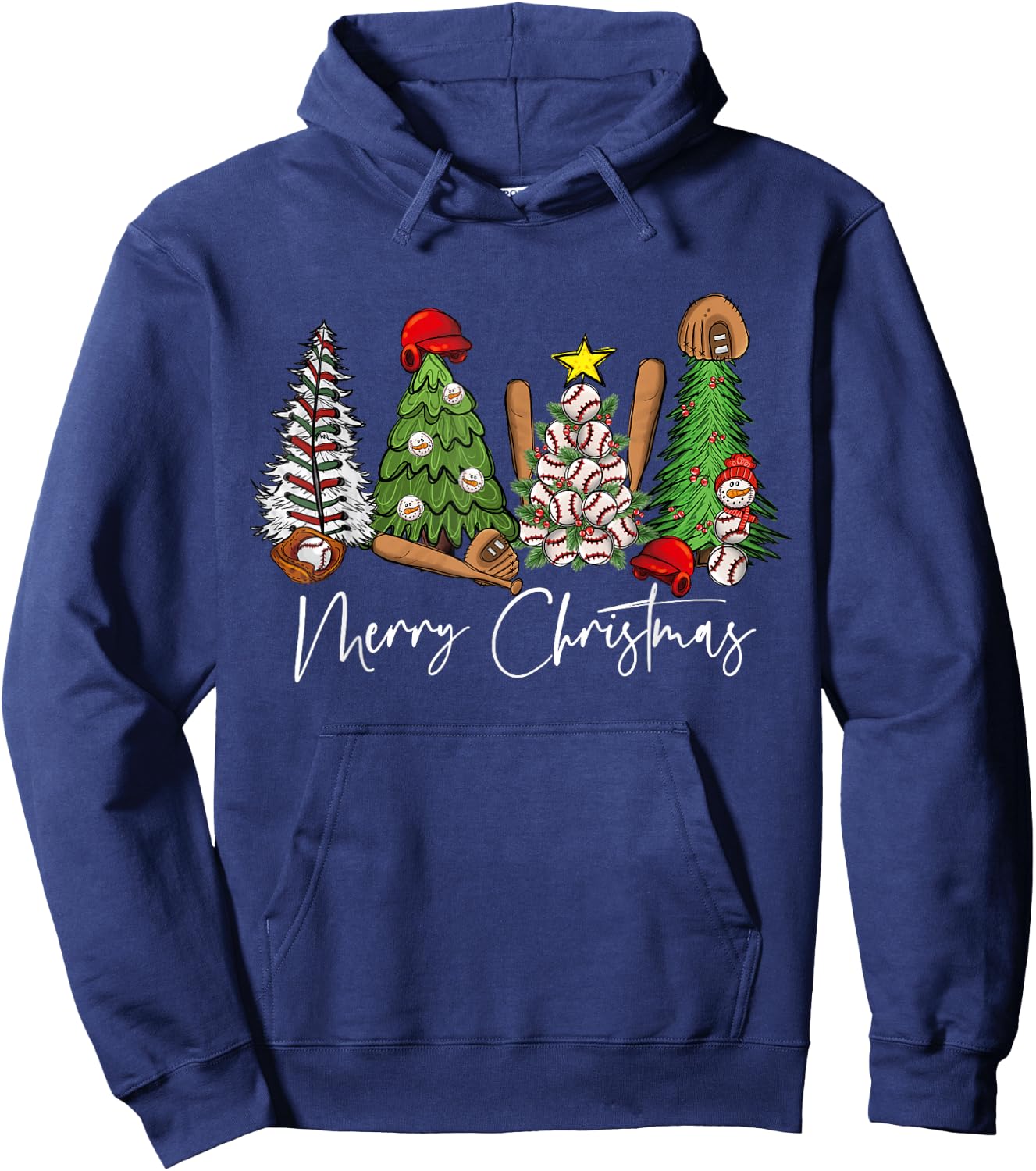 Merry Christmas Trees Baseball Xmas Hoodie - Hoodie | Navy