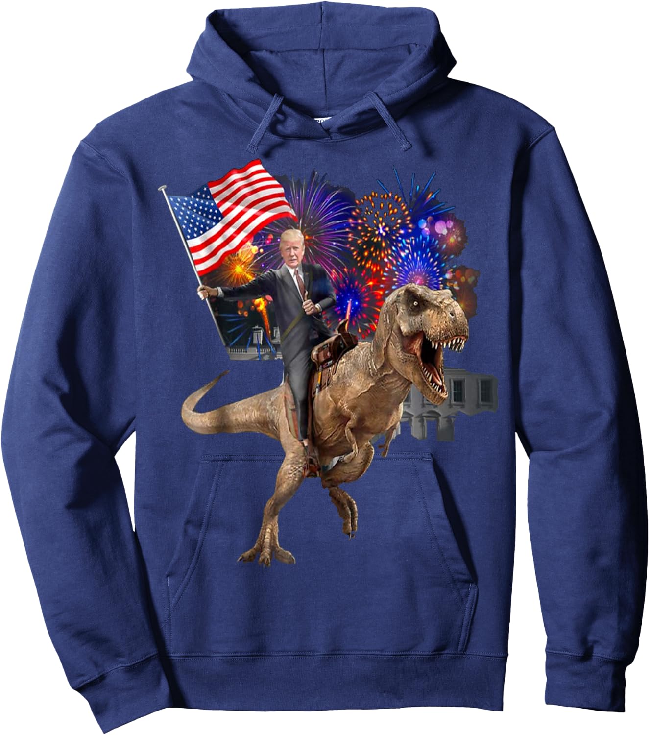 Trump Riding a Dinosaur T-rex Suppor Trump 2020 Hoodie - Hoodie | Navy