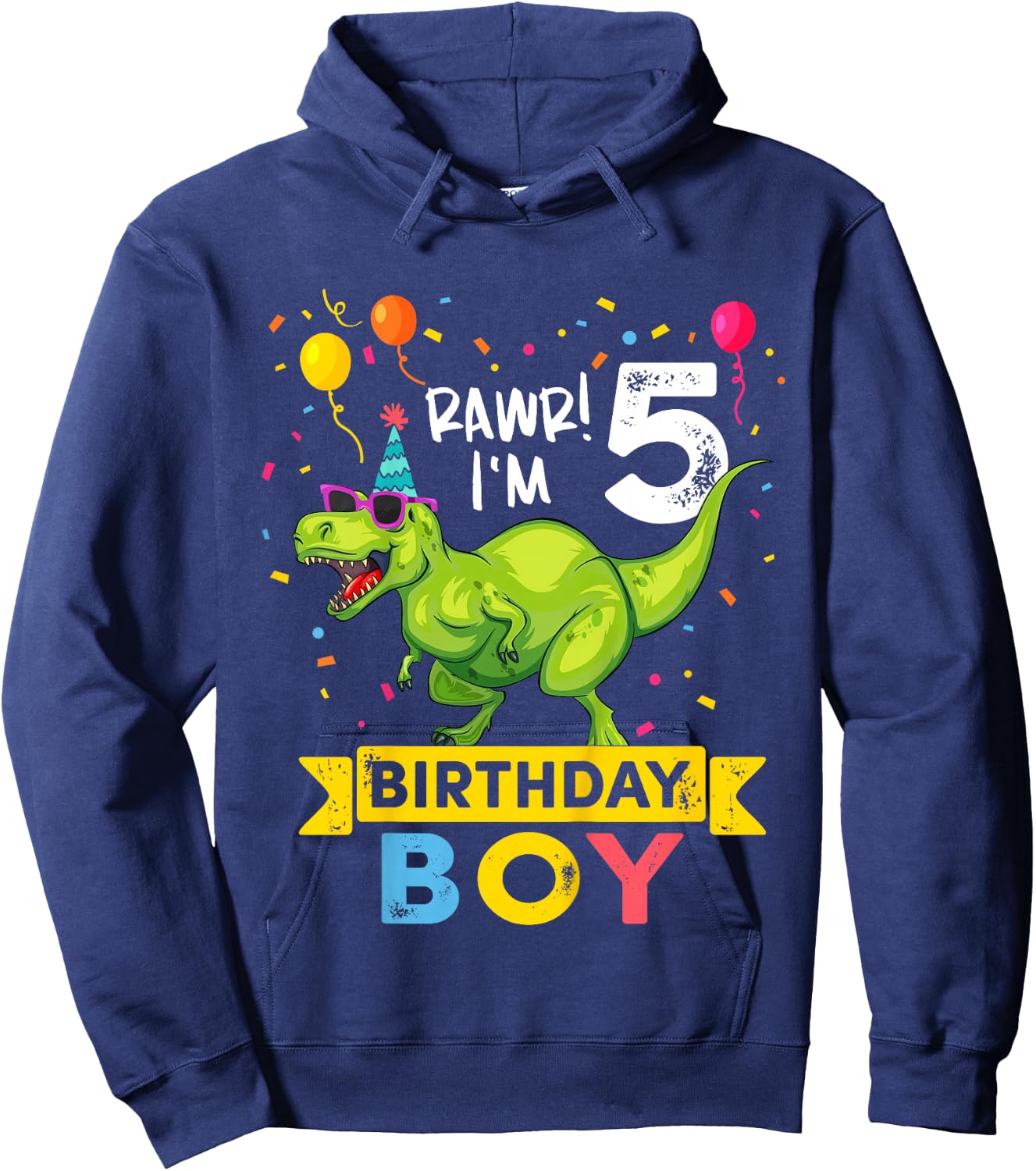 Kids 5 Year Old Boy T Rex Dinosaur 5th Birthday Hoodie - Hoodie | Navy