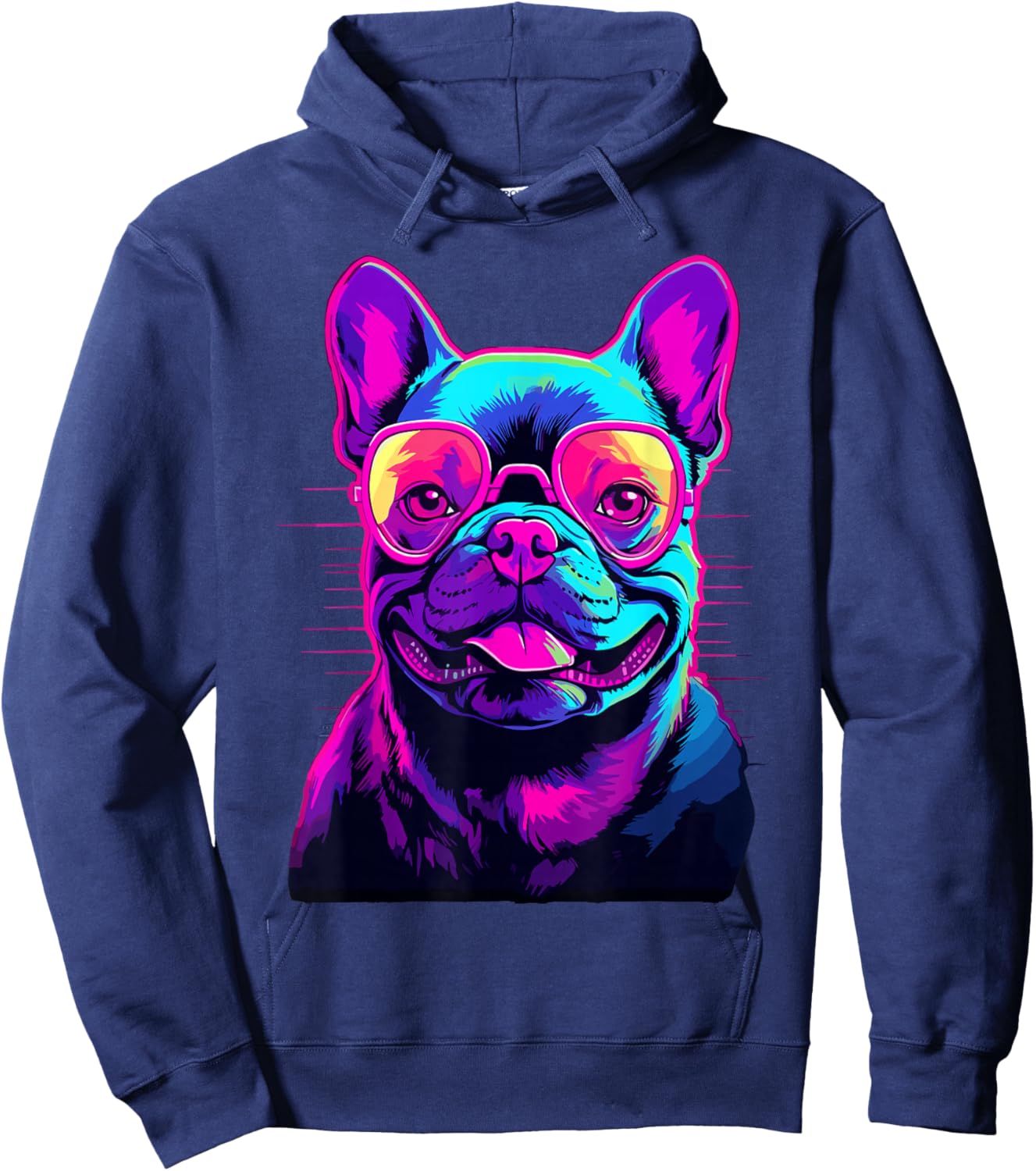 French Bulldog Synthwave Vaporwave Hoodie - Hoodie | Navy