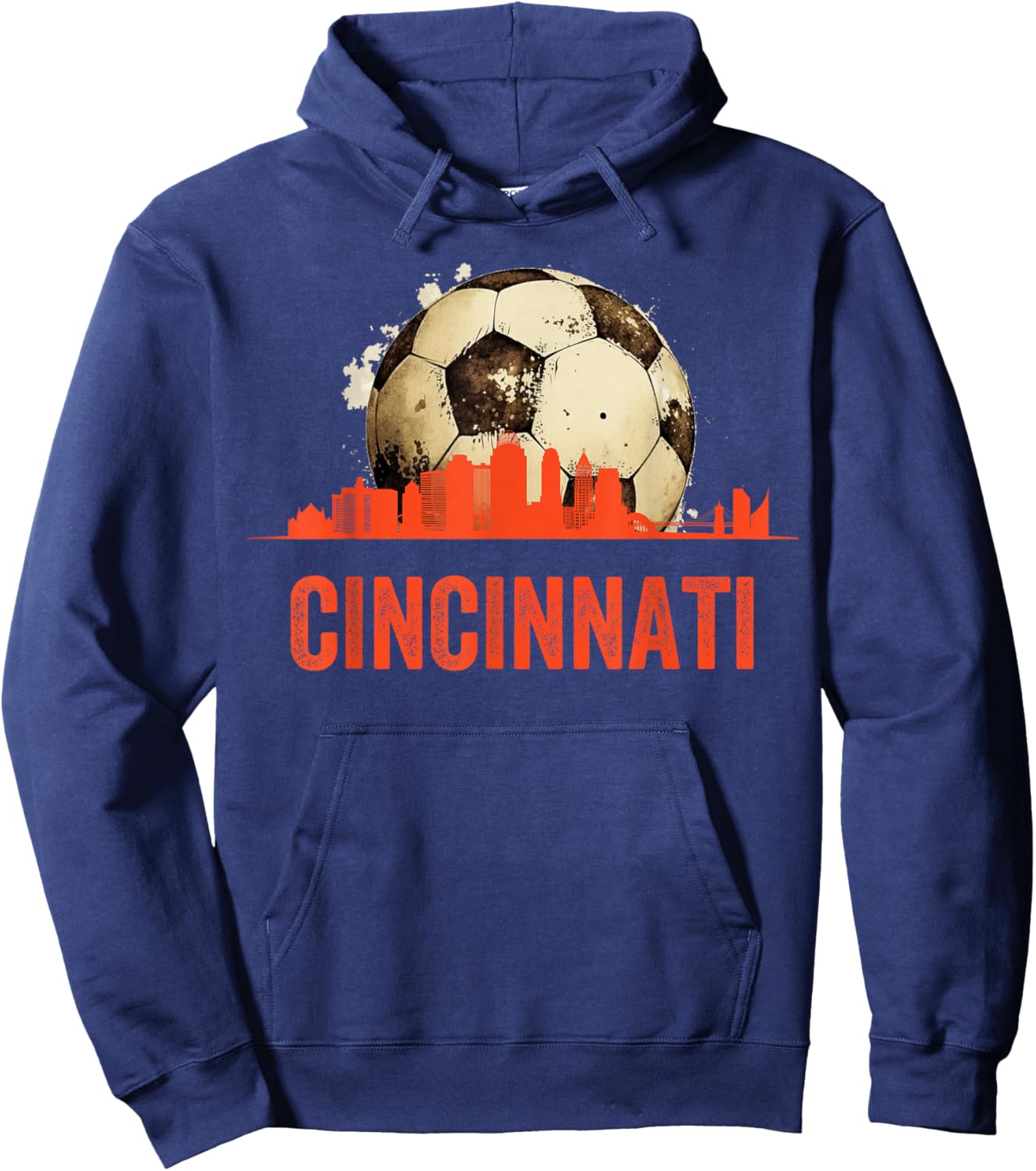 Cincinnati Soccer Queen City Skyline Futbol Fan Hoodie - Hoodie | Navy