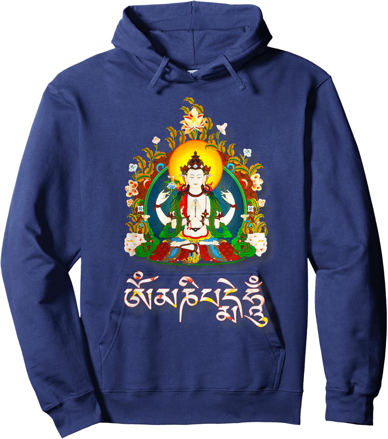 Tibetan Buddha Om Mani Padme Hum Amitabha Hoodie - Hoodie | Navy