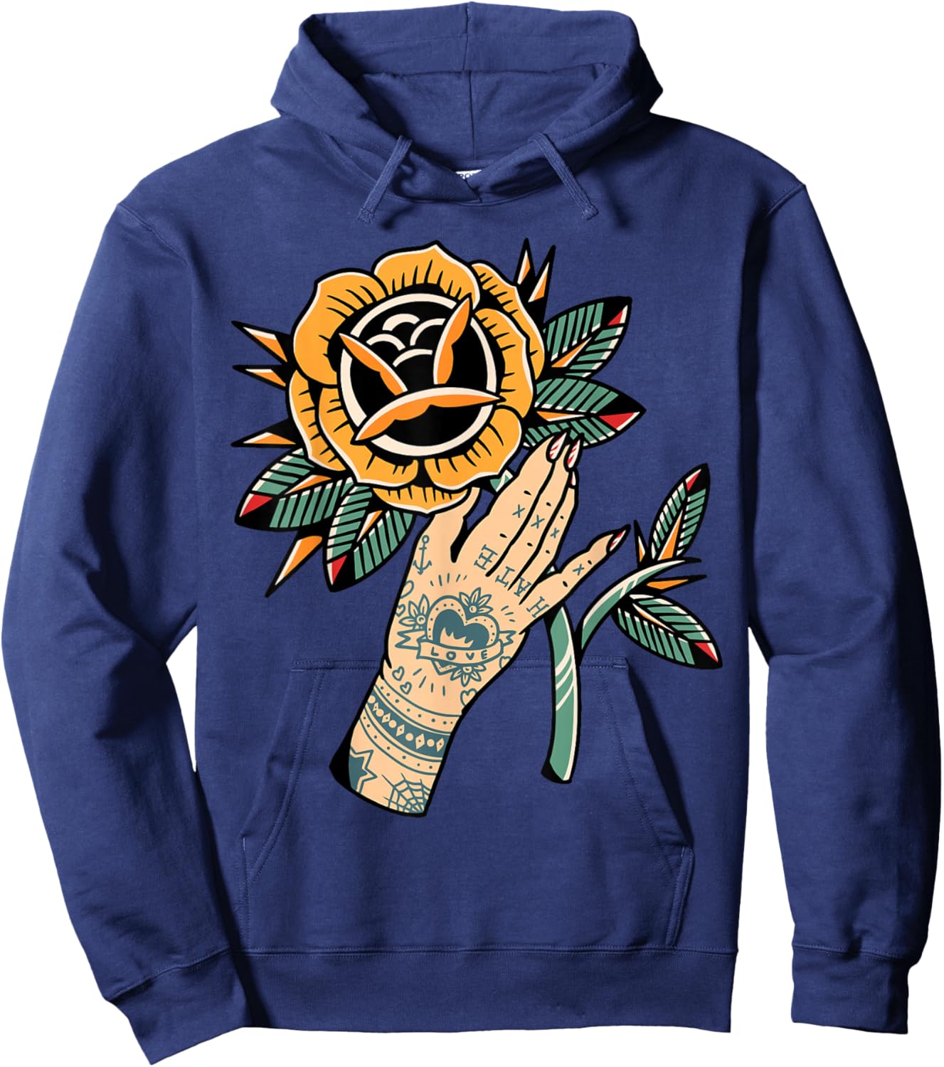 Rose x Tattoo Hand Hoodie - Hoodie | Navy