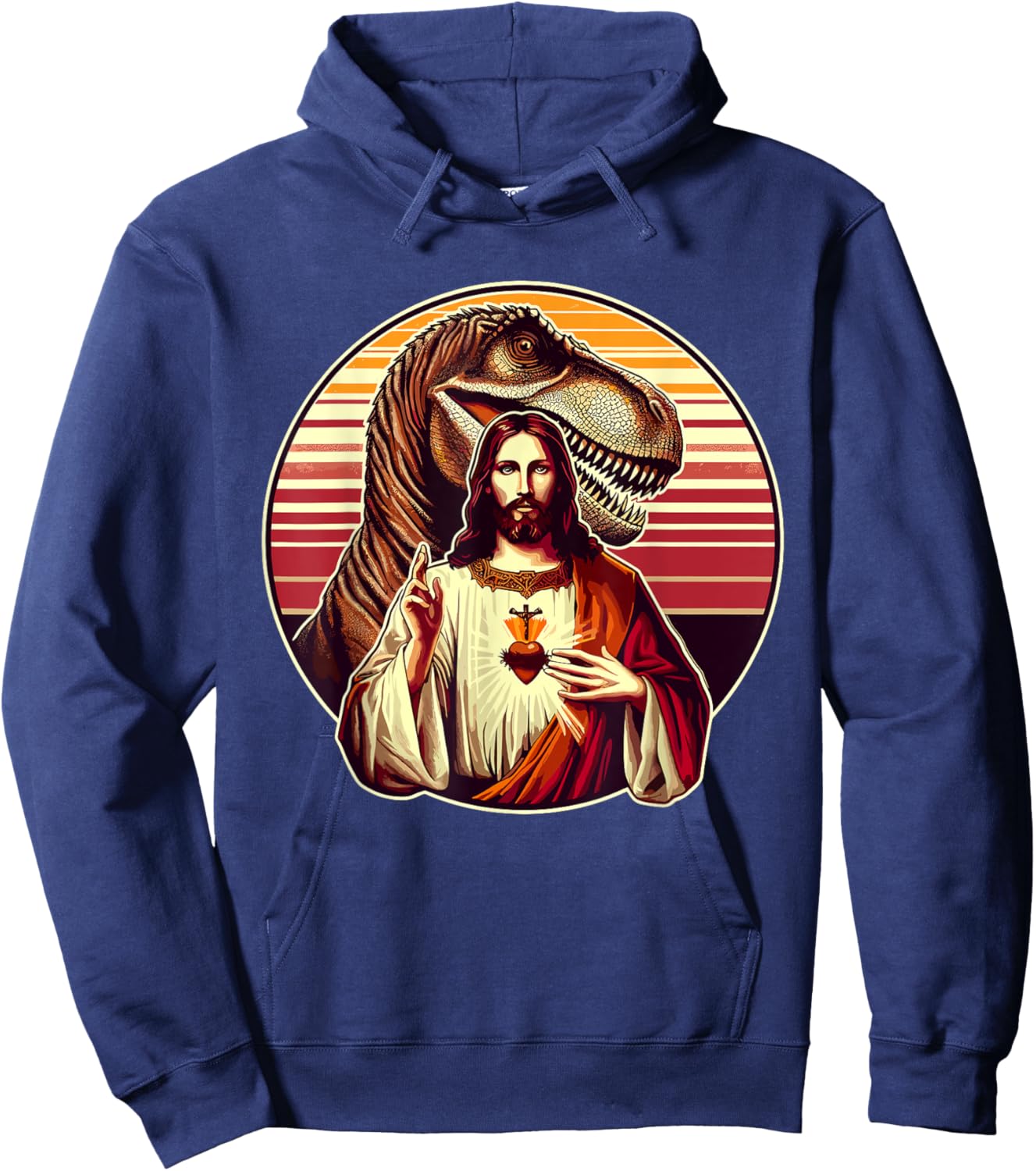 Jesus Christ and T-Rex Dinosaur Hoodie - Hoodie | Navy