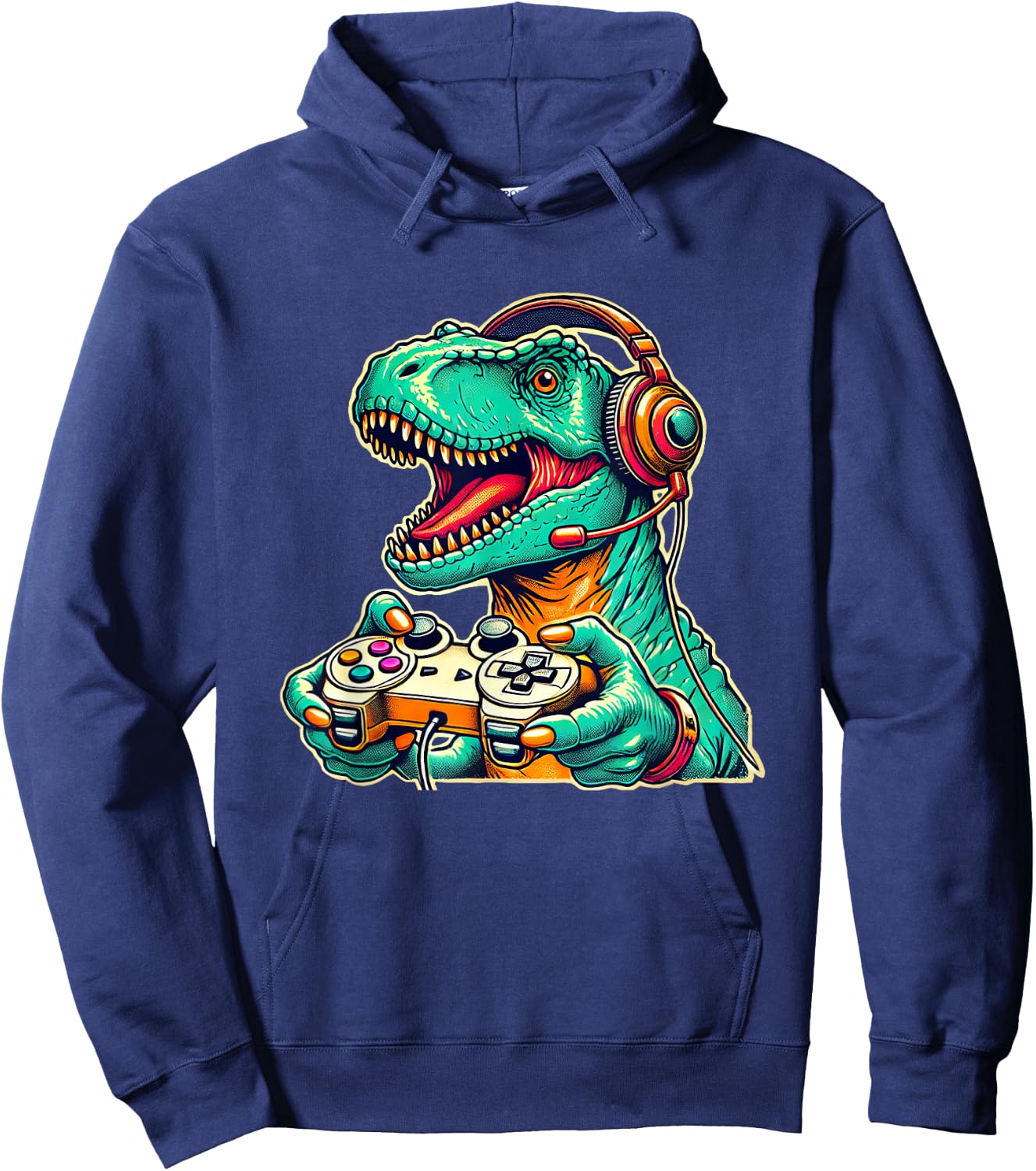Cool Gamer Dino T-Rex Gamer Dinosaur Gaming Hoodie - Hoodie | Navy