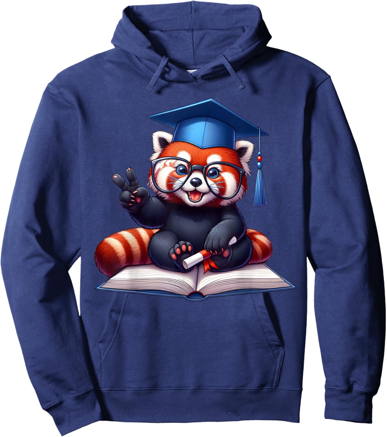 Peace Sign Hand Graduate Red Panda Graduation Hoodie - Hoodie | Navy