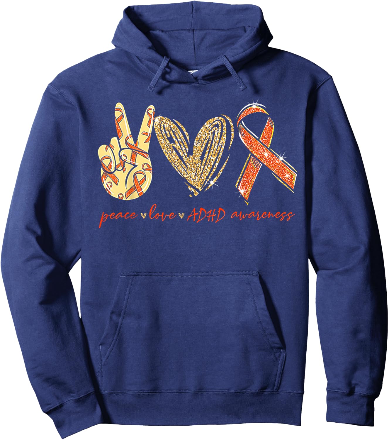 Peace Love Cure ADHD Awareness Hoodie - Hoodie | Navy