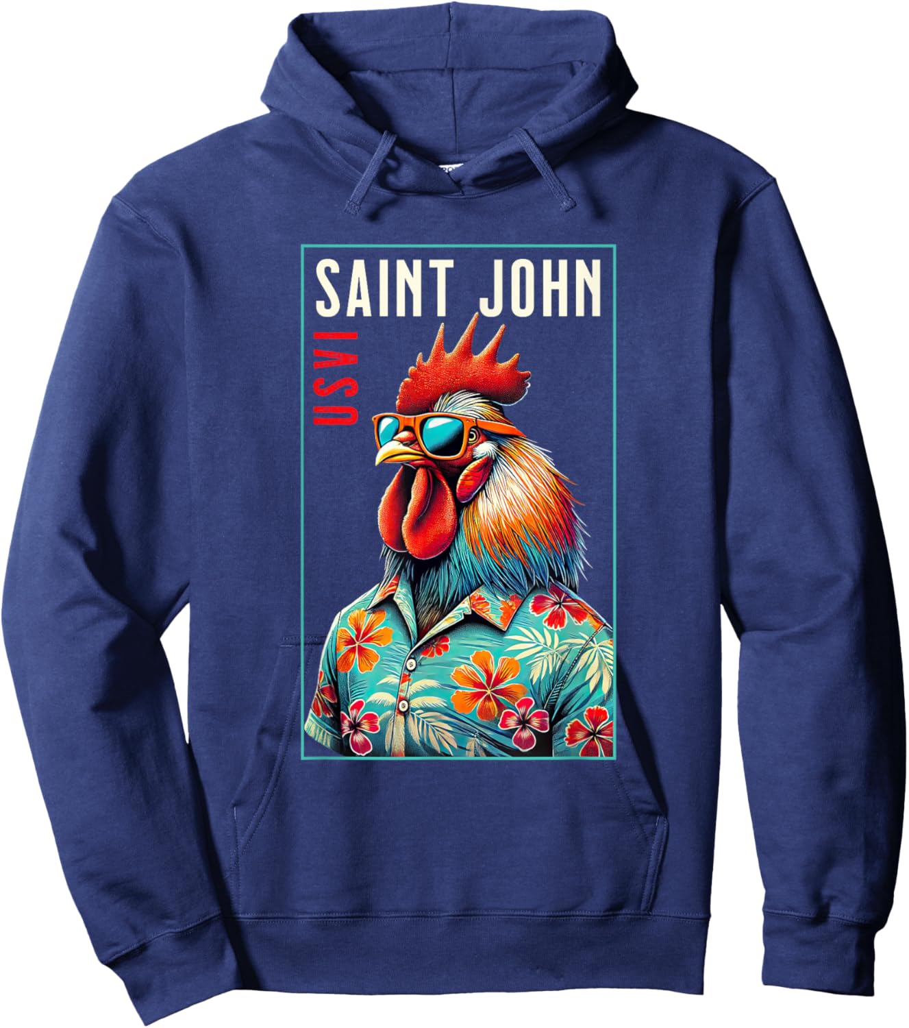 Saint John USVI Beach Chicken Rooster Lover Hoodie - Hoodie | Navy