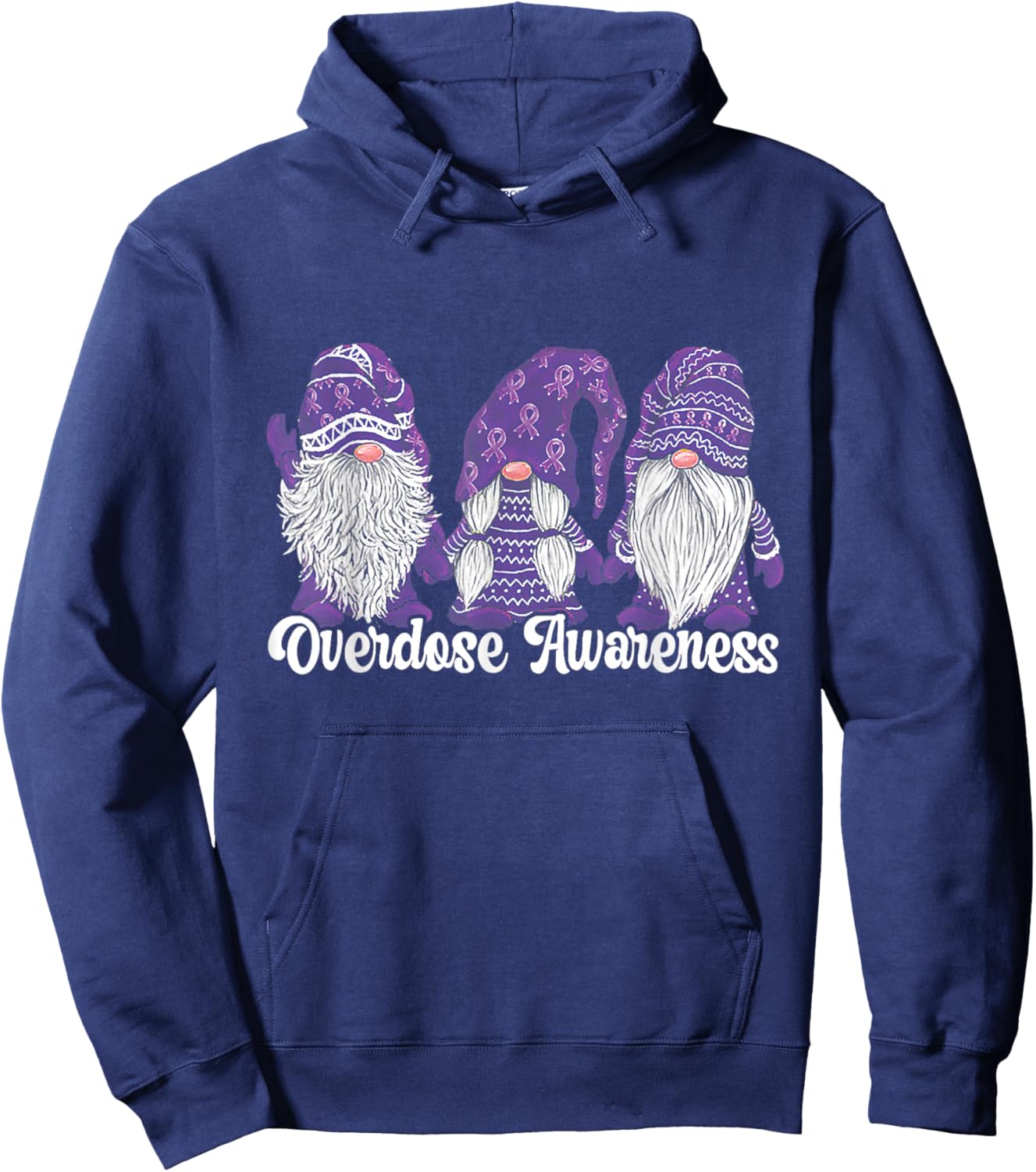 Overdose Awareness Purple Ribbon Drug Addiction Hoodie - Hoodie | Navy