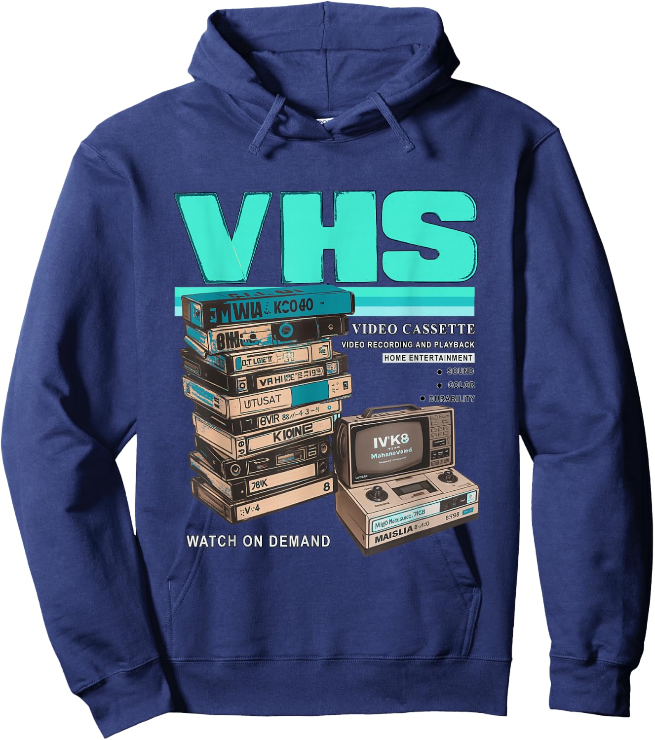 Teal Aqua VHS and Chill Teal Aqua Graphic Hoodie - Hoodie | Navy