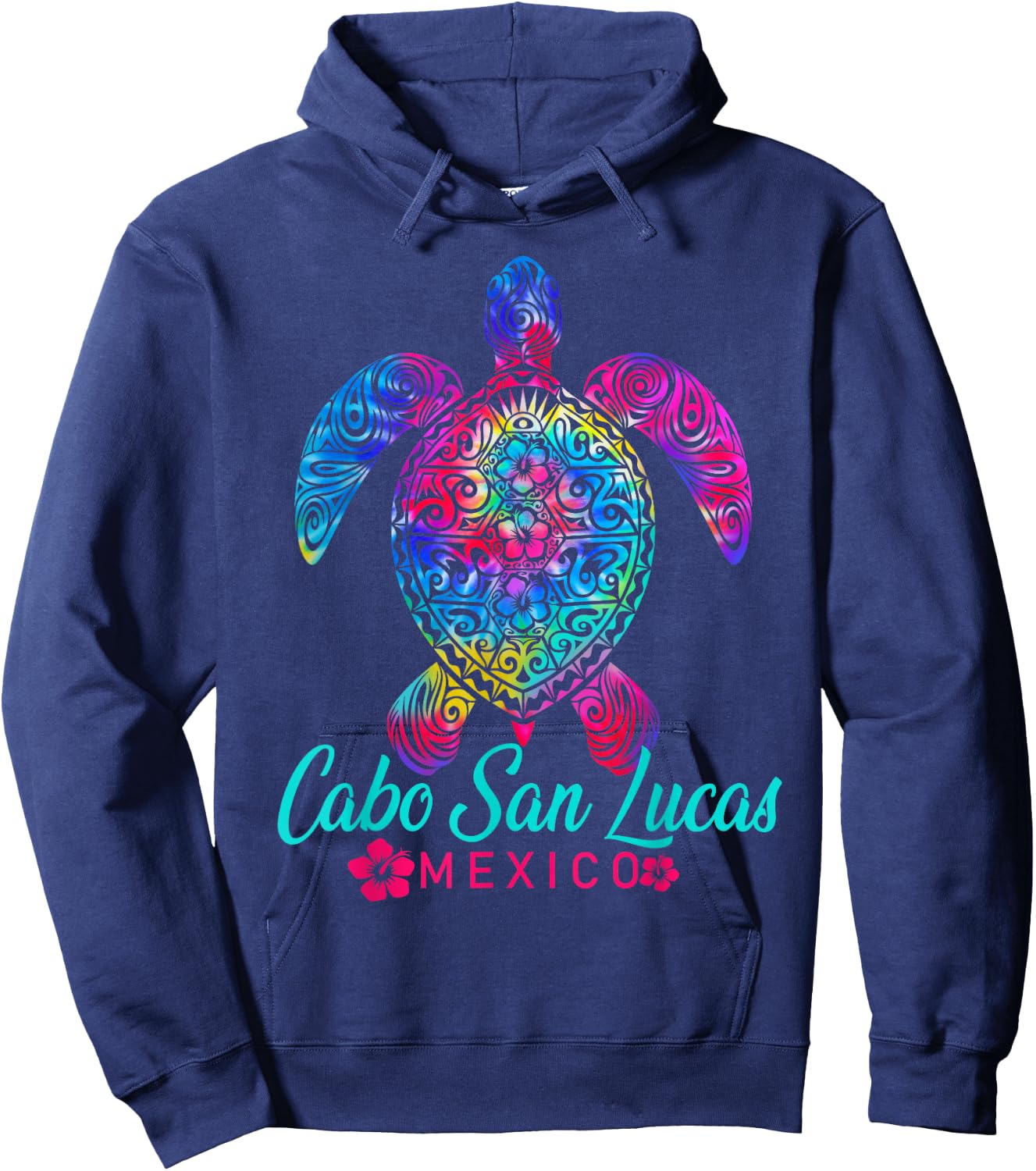 Cabo San Lucas Mexico Tribal Tie Dye Sea Turtle Hoodie - Hoodie | Navy