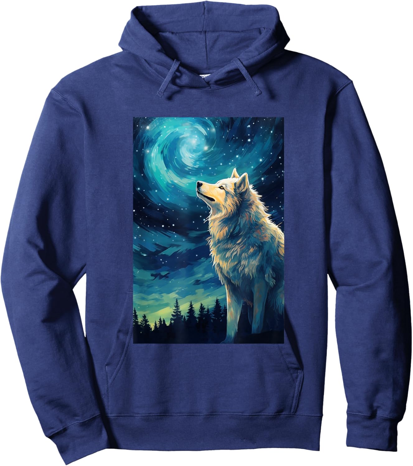 Wolf Wolves - Van Gogh Style - Starry Night Hoodie - Hoodie | Navy