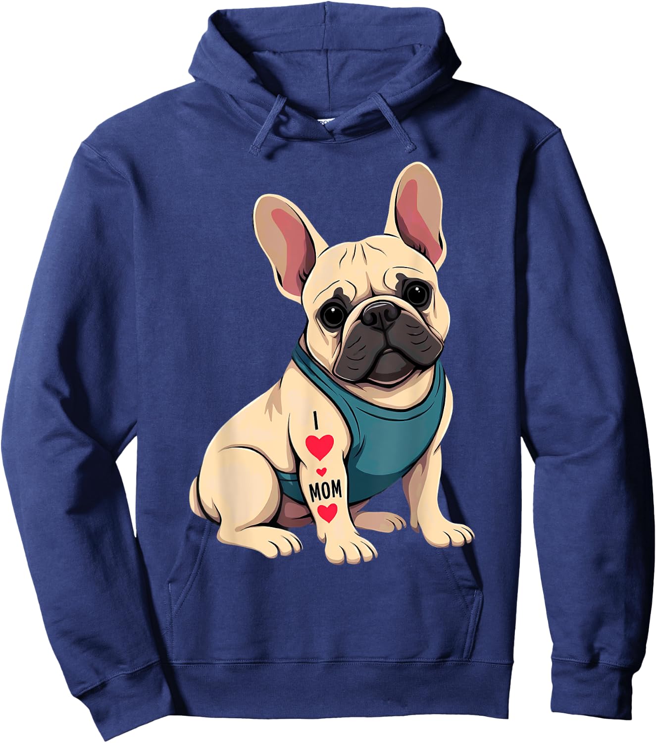 French Bulldog Tattoo I Love Mom Men Women Hoodie - Hoodie | Navy