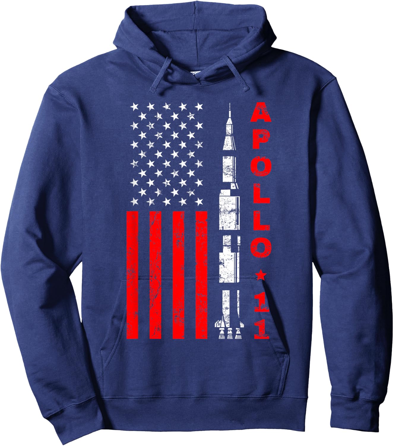 Apollo 11 Saturn V Rocket USA Flag Hoodie - Hoodie | Navy