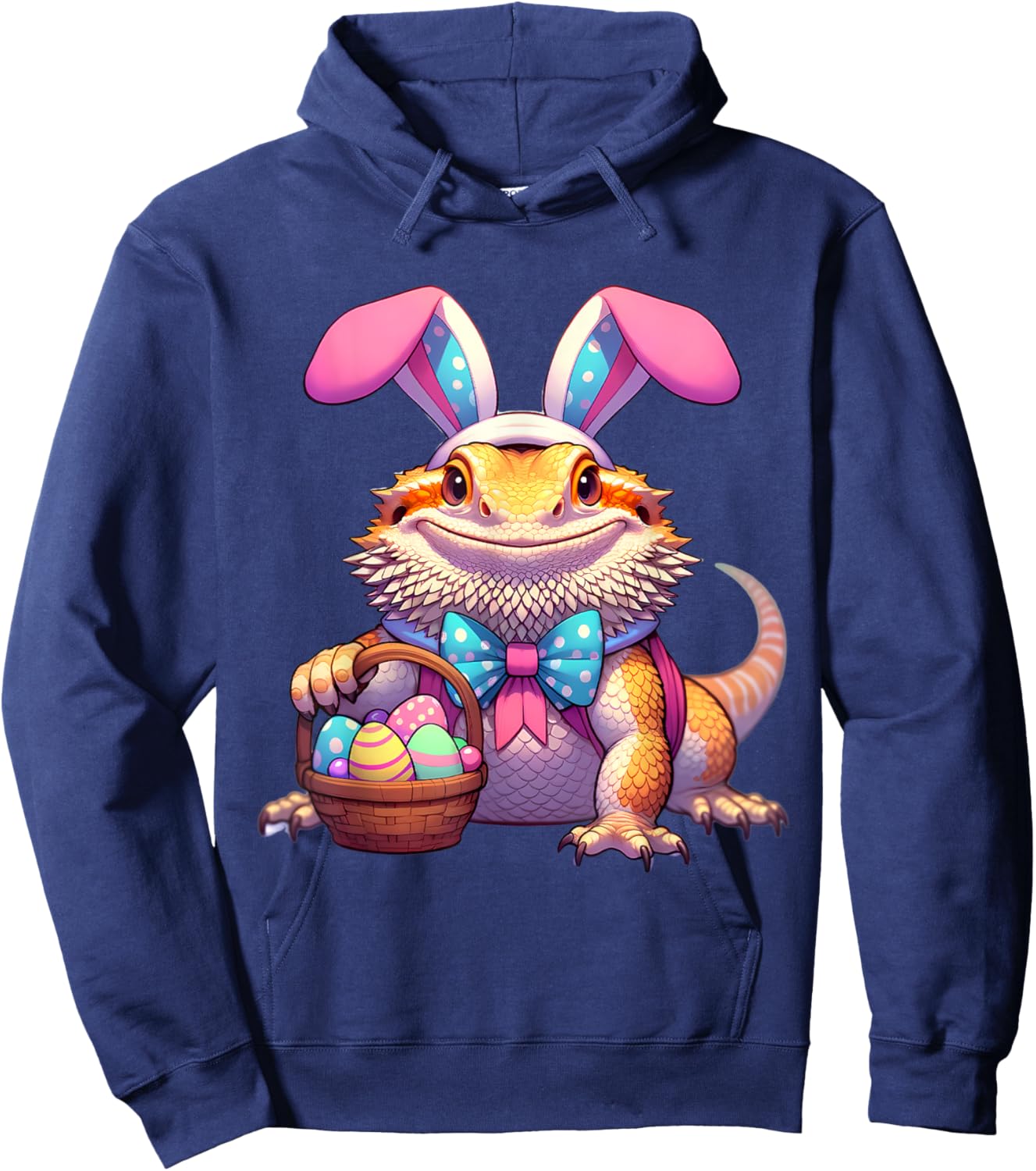 Easter Bearded Dragon Bunny Ears Eggs Hoodie - Hoodie | Navy