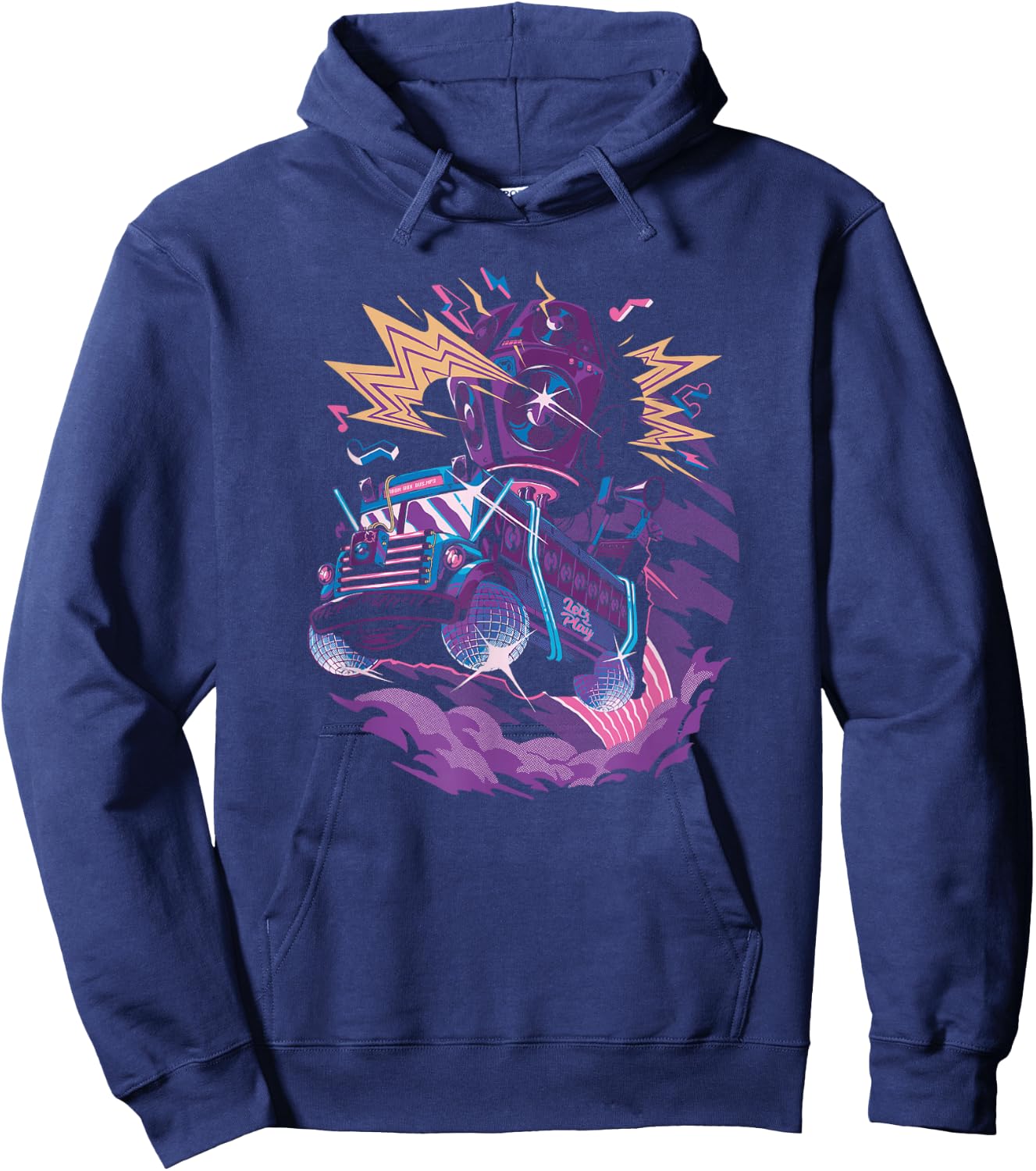 Fortnite Battle Bus Flying Retro Lightning Art Hoodie - Hoodie | Navy