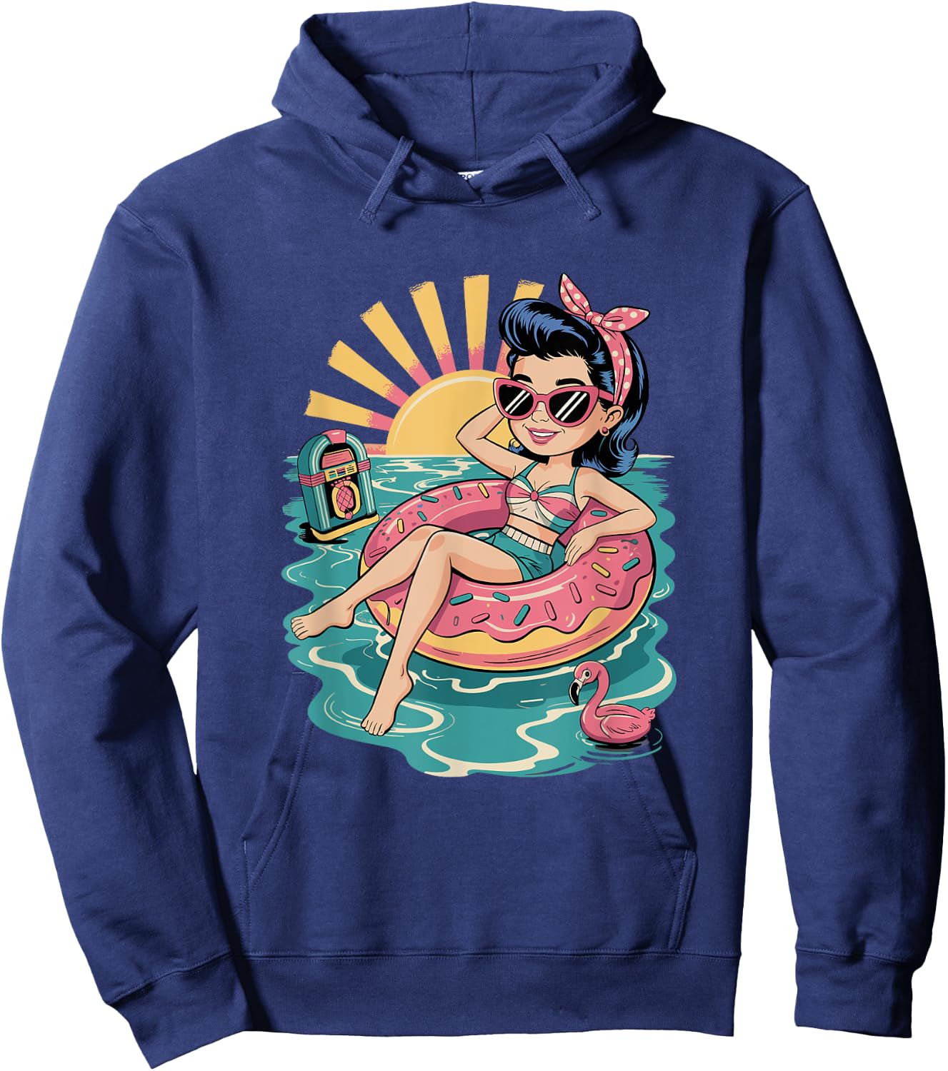 Funny Beach Summer Retro Rockabilly Pin Up Girl Hoodie - Hoodie | Navy