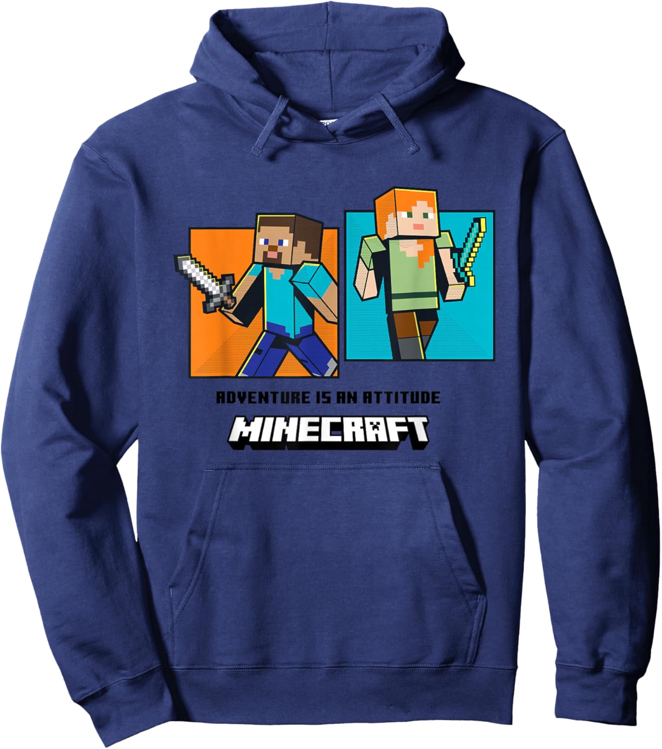 Minecraft Steve And Alex Pixel Hero Panels Hoodie - Hoodie | Navy