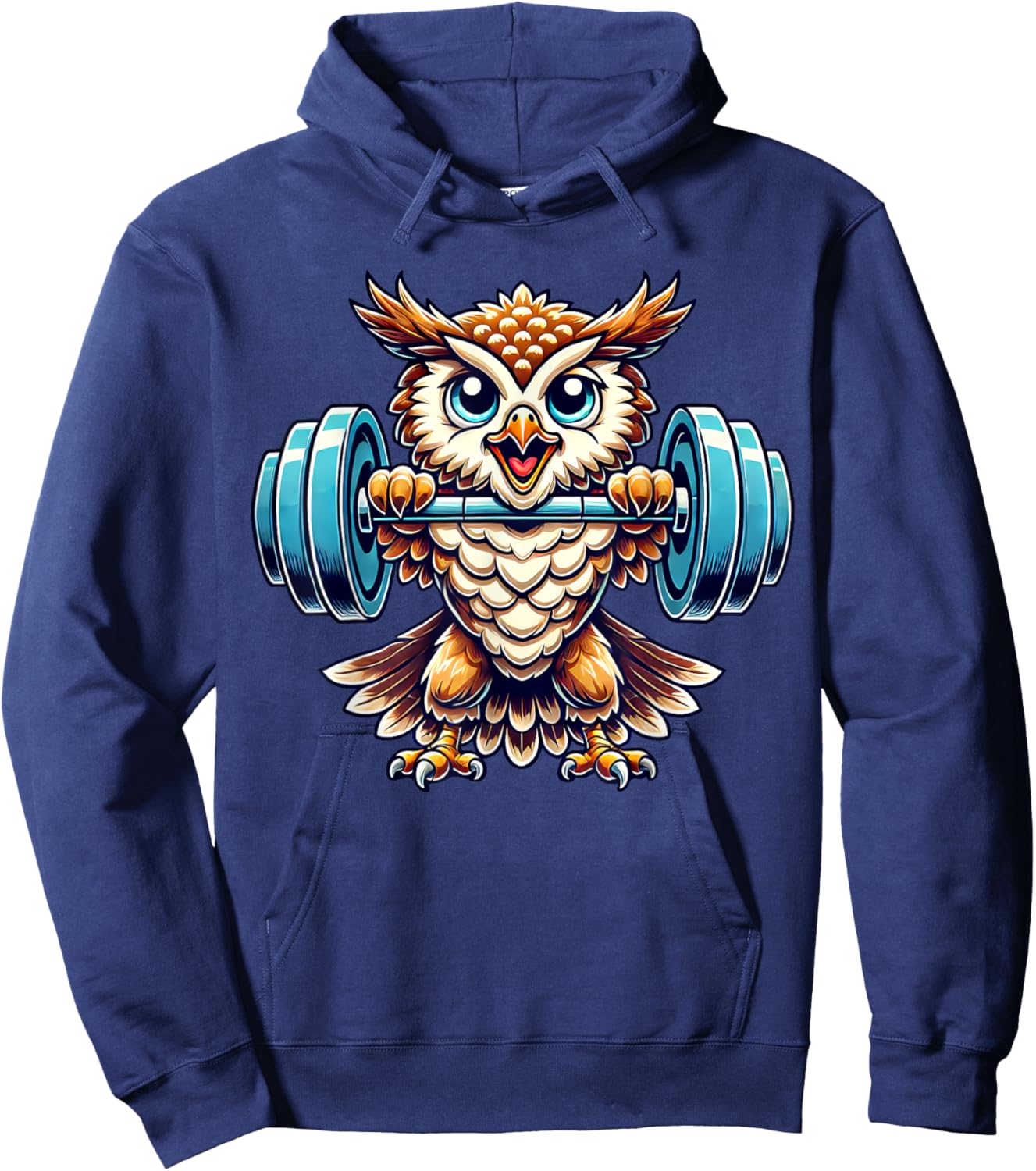 Strong Owl Weightlifting Cartoon Owl Lifter Hoodie - Hoodie | Navy