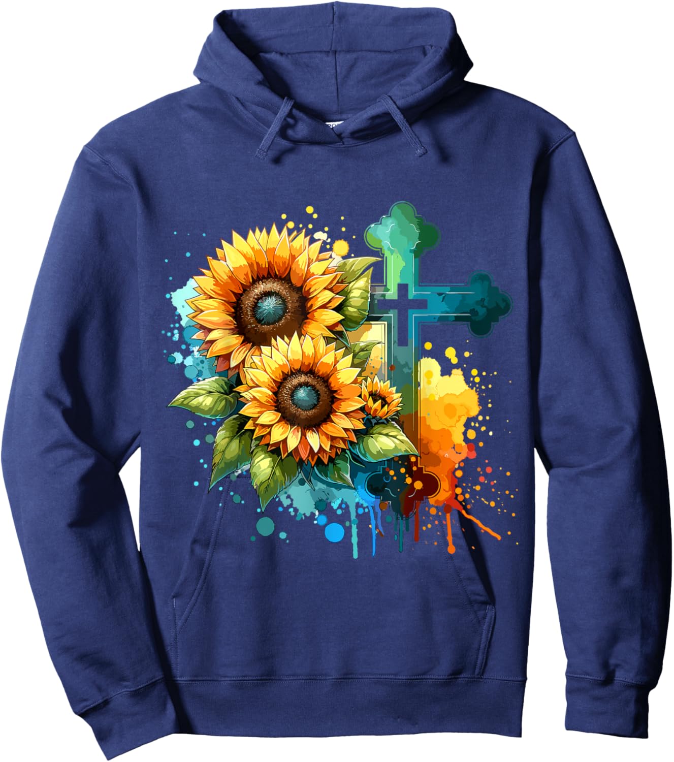 Christian Cross and Sunflowers Hoodie - Hoodie | Navy
