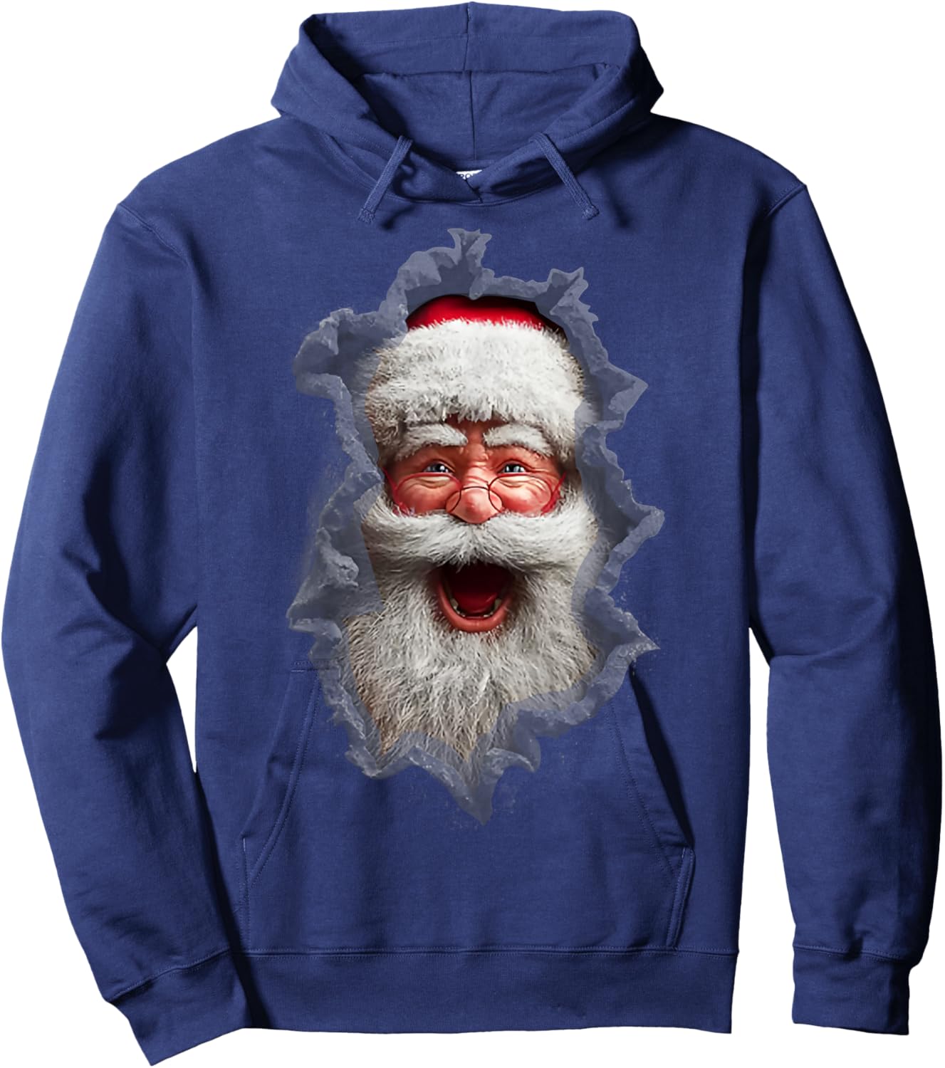 Men's Christmas Ripped Santa Claus Print Hoodie - Hoodie | Navy