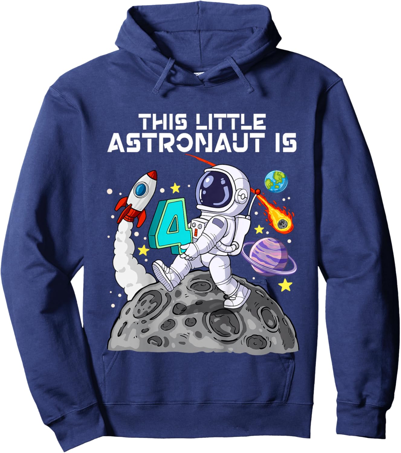 Space 4th Birthday Hoodie - Hoodie | Navy