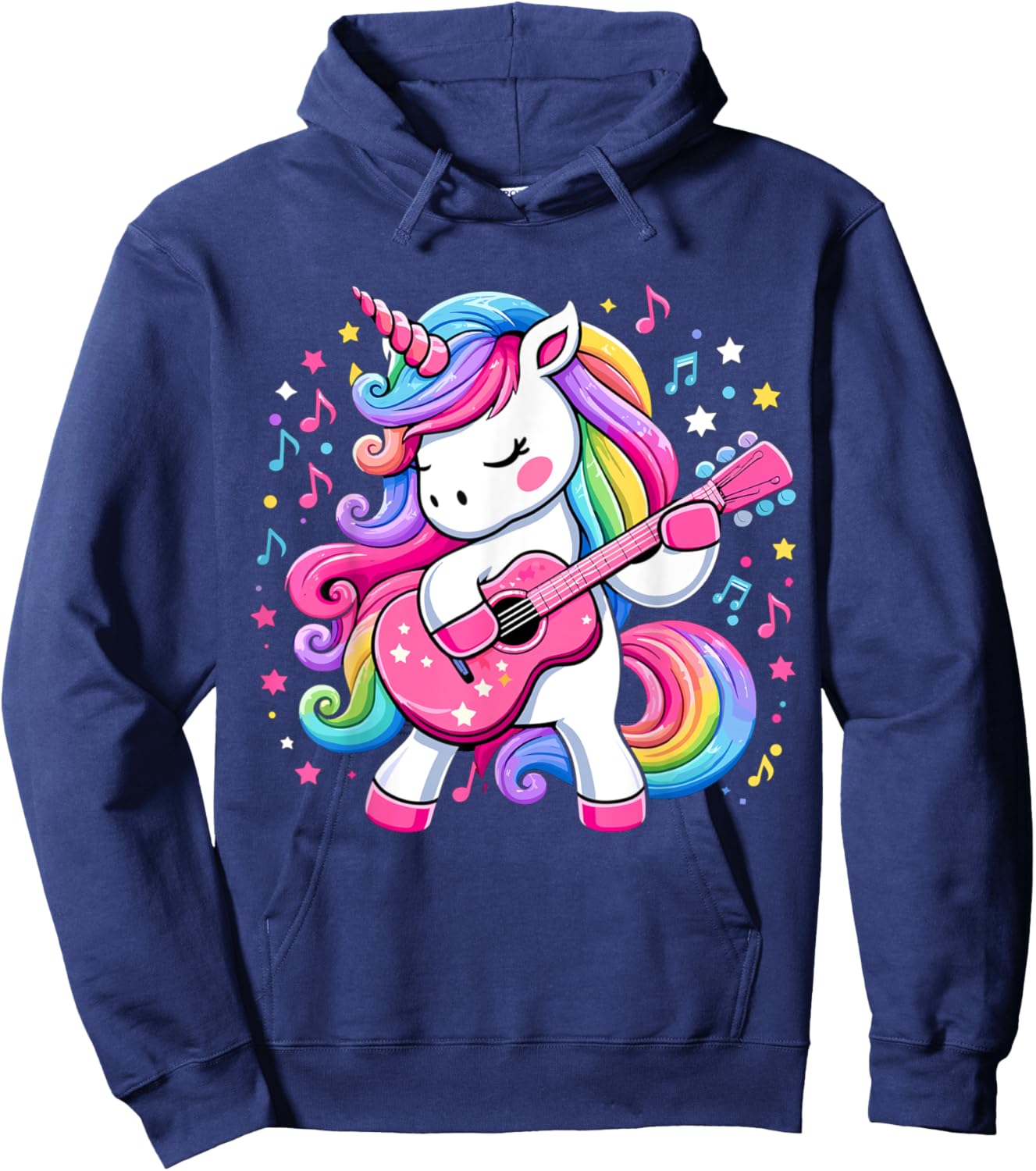 Unicorn Birthday Party Playing Guitar Music Hoodie - Hoodie | Navy
