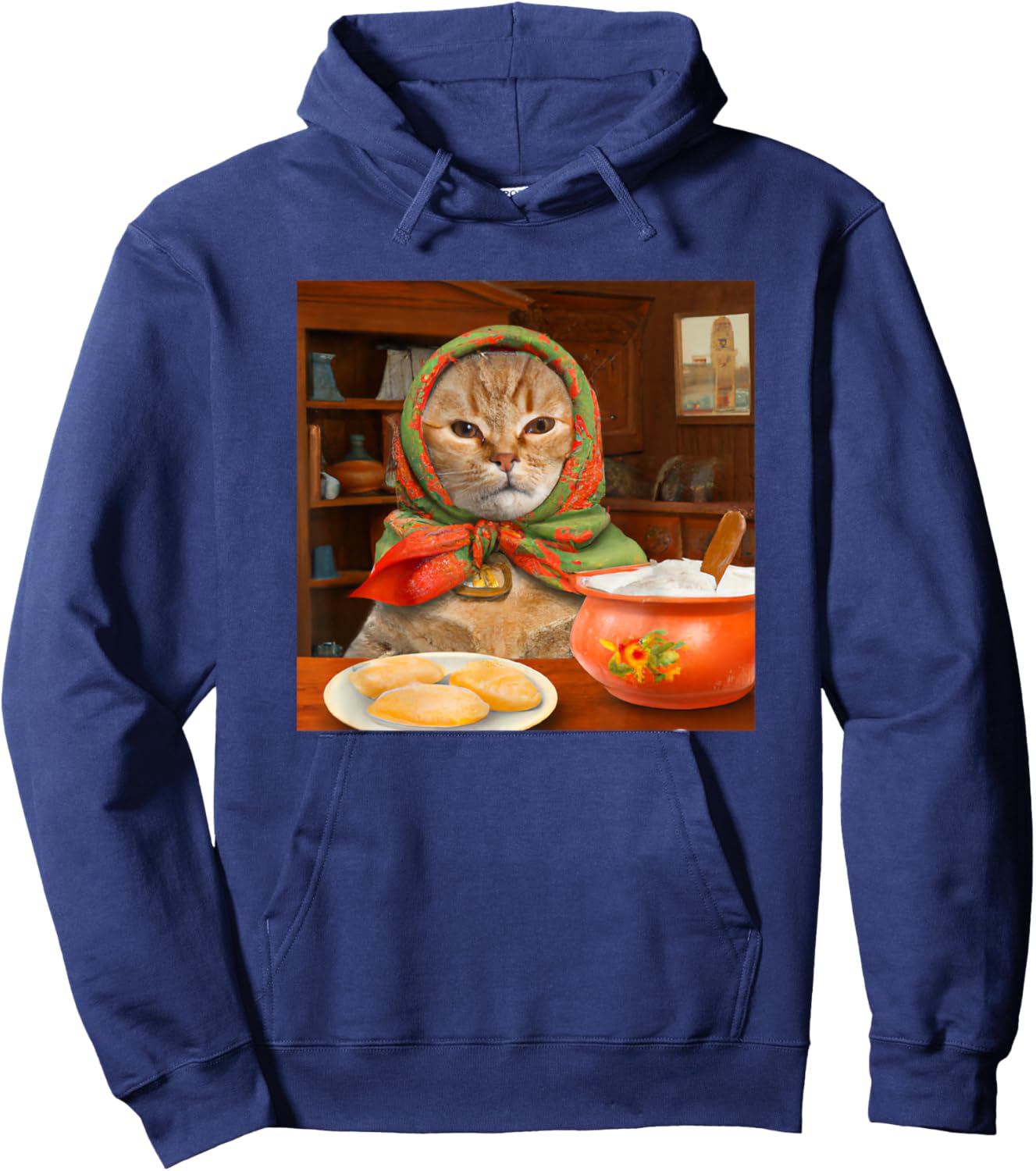 Babushka Tabby Cat Polish Cat Design Hoodie - Hoodie | Navy