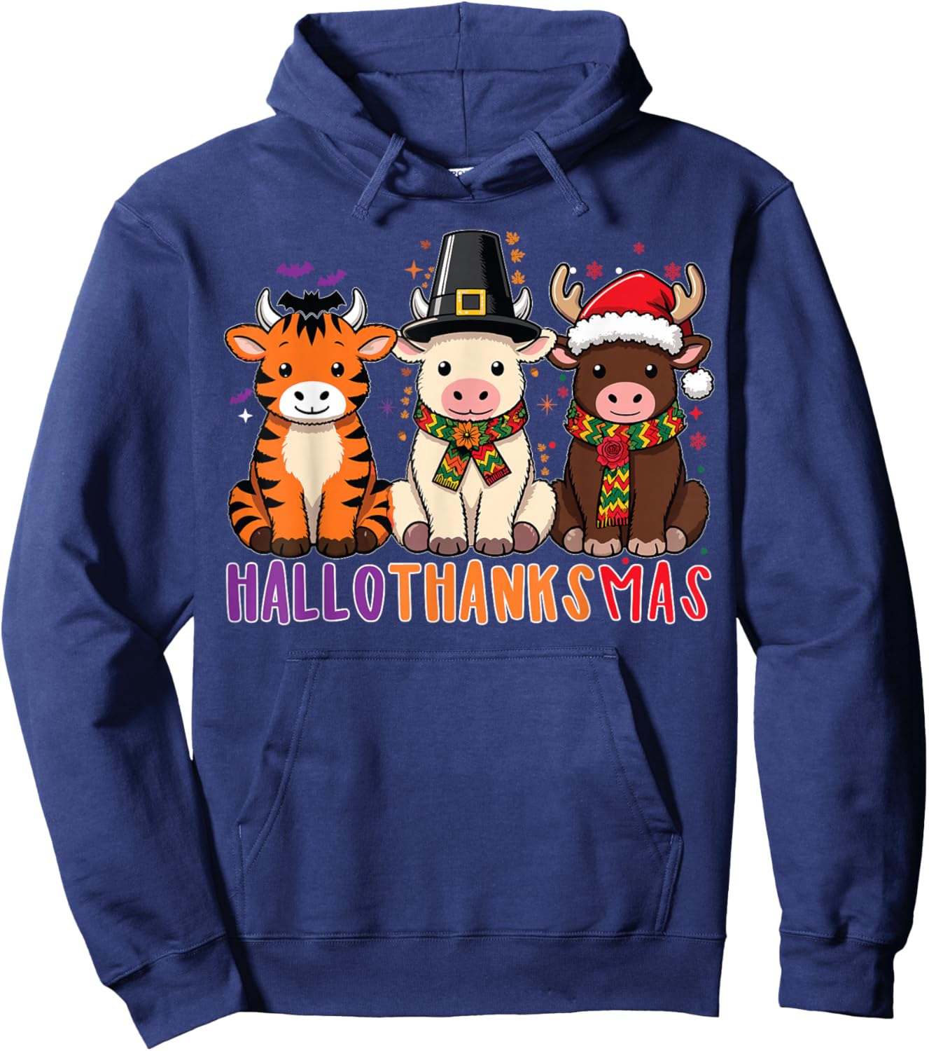 Highland Cow Hallothanksmas Christmas Holiday Hoodie - Hoodie | Navy
