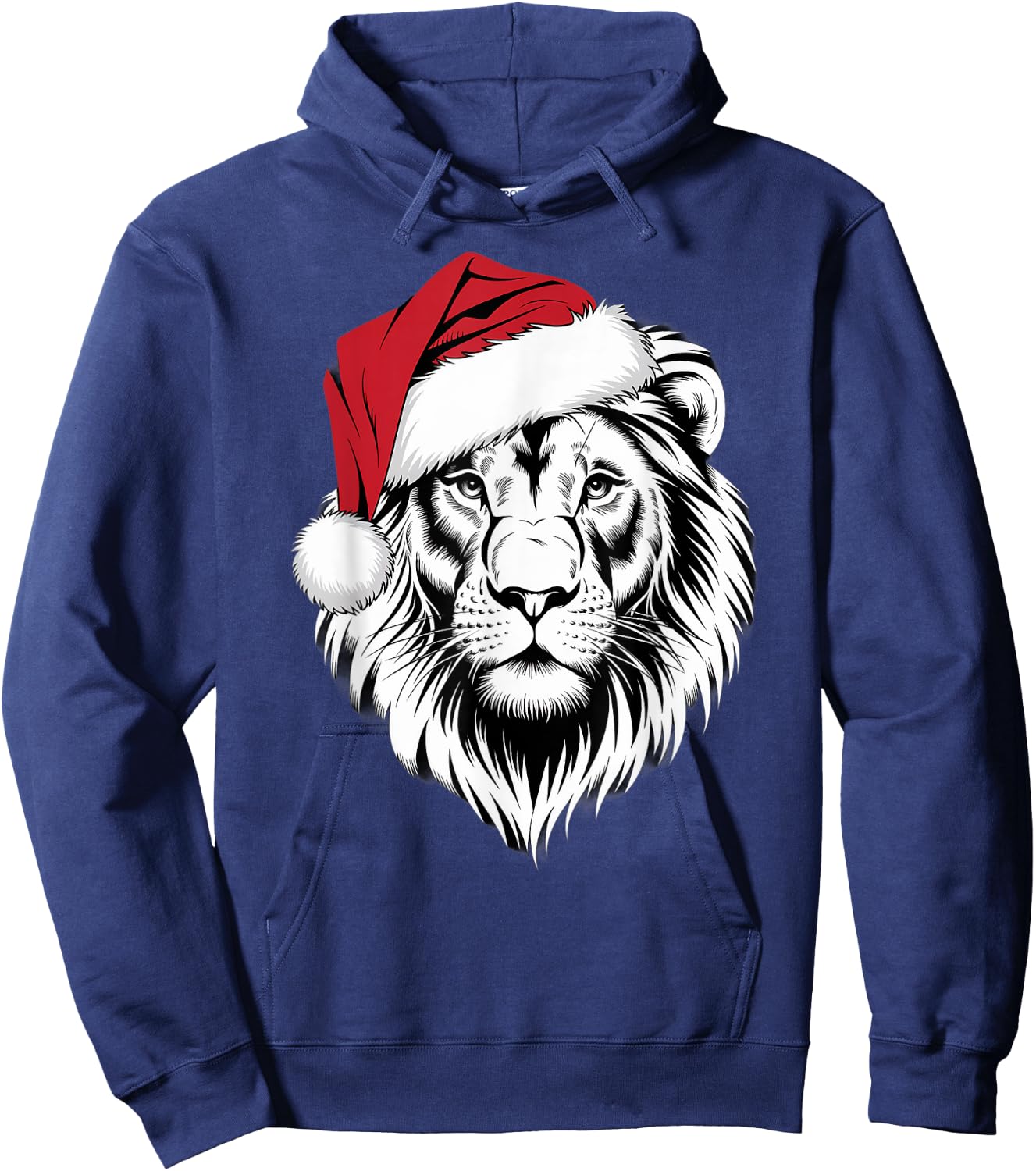 Joyful Lion Santa on Lion Christmas Hoodie - Hoodie | Navy