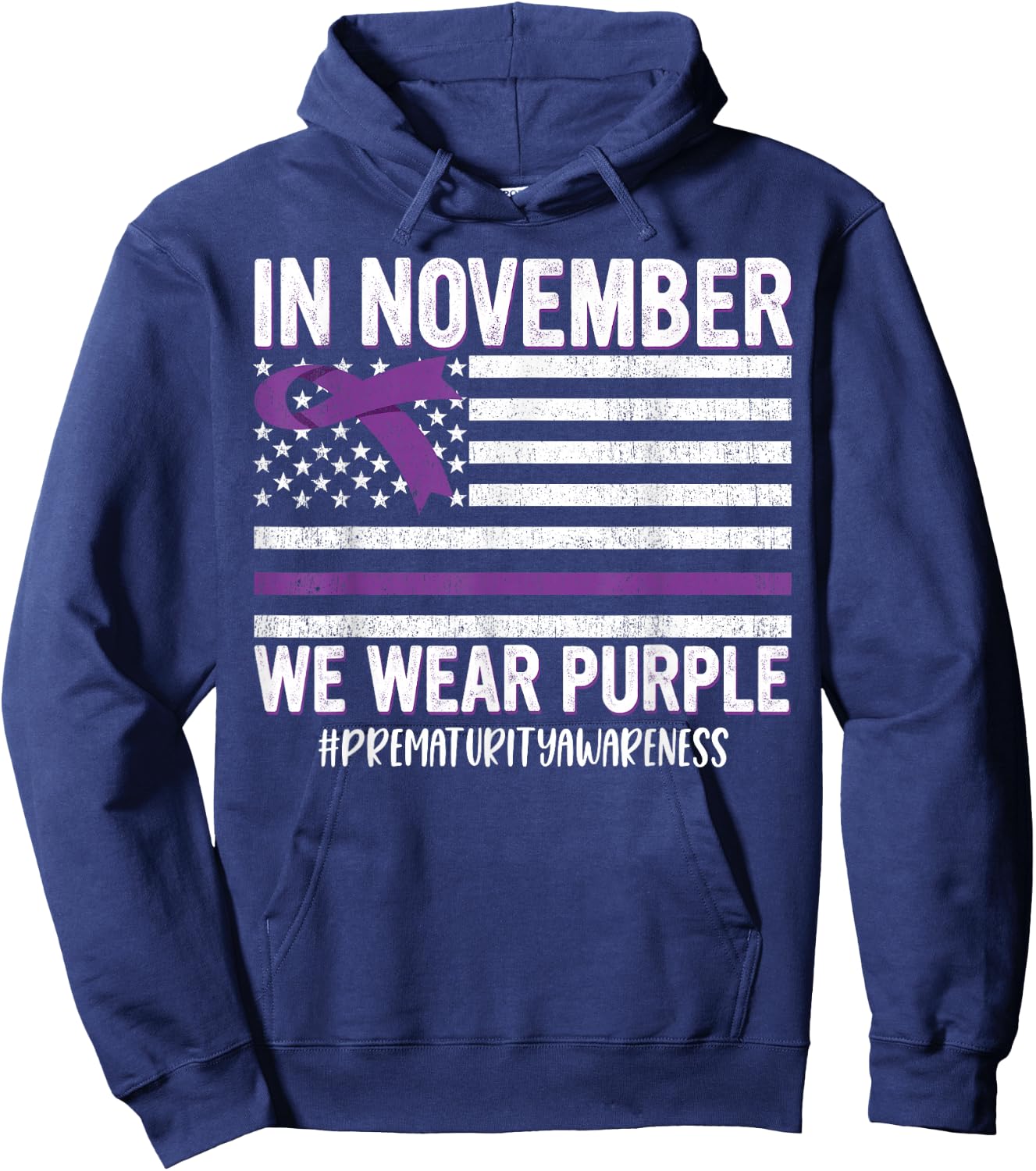 Prematurity Awareness Ribbon USA Flag Hoodie - Hoodie | Navy