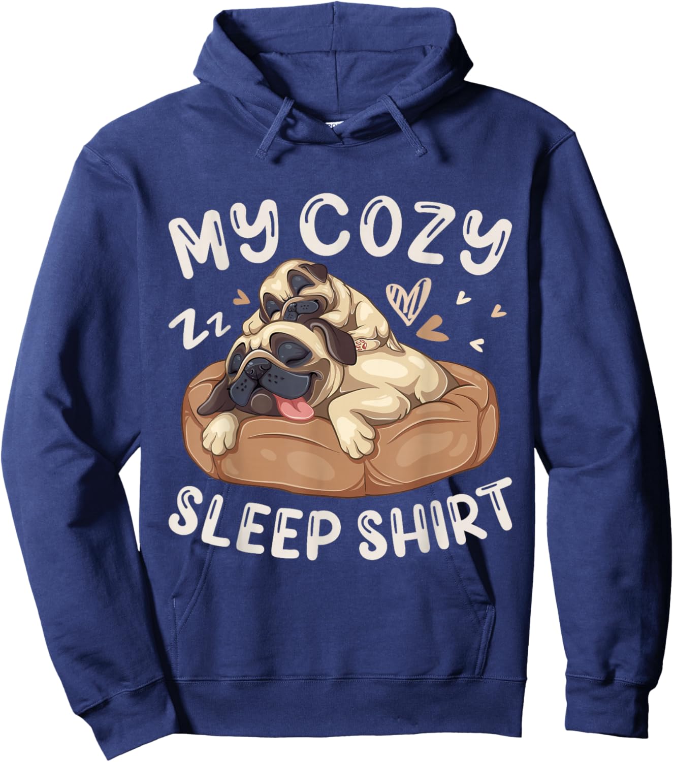 My Cozy Sleep Shirt, Pug Dog with Puppy Hoodie - Hoodie | Navy