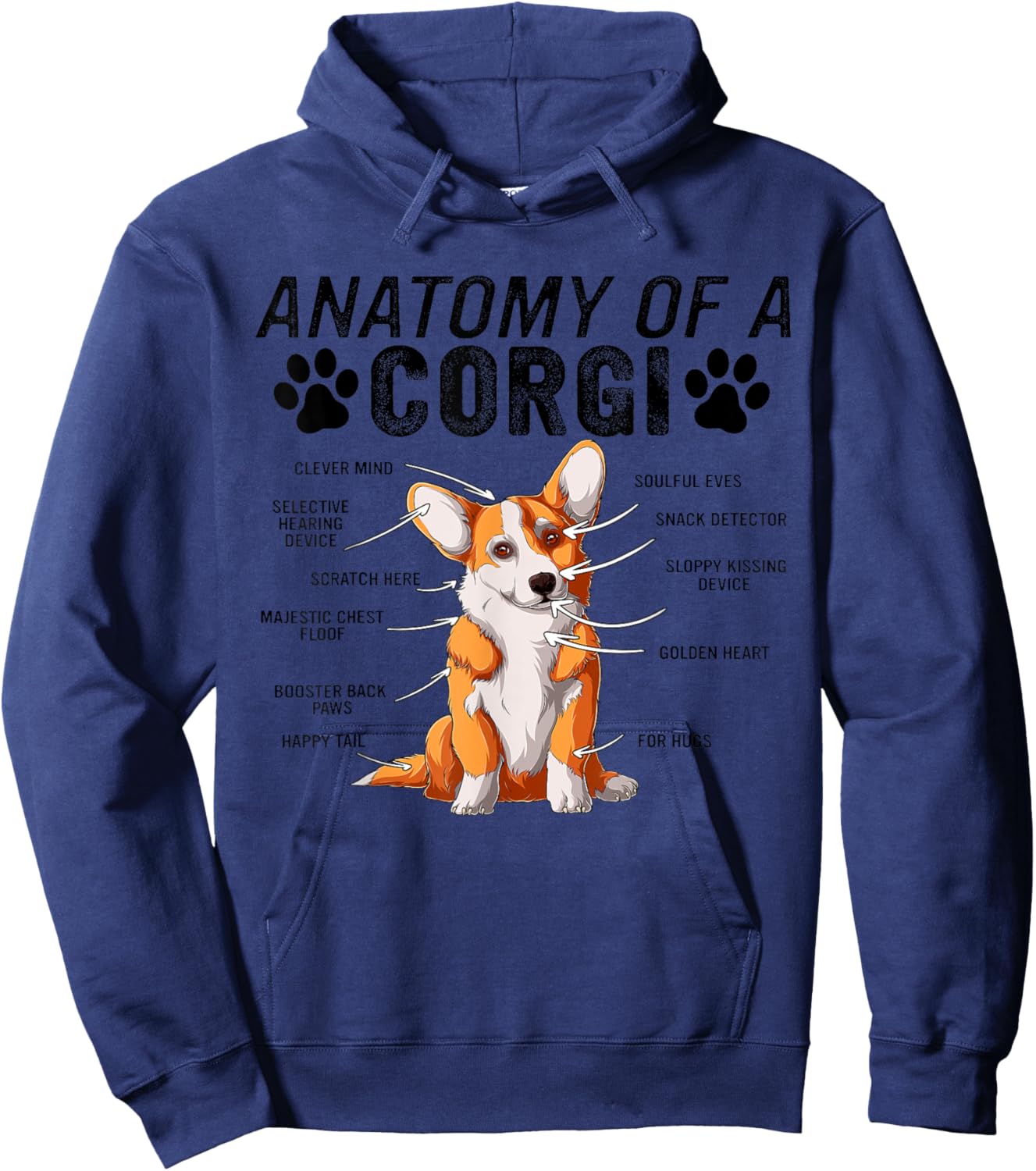 Anatomy of a Corgi Dog Funny Corgi Hoodie - Hoodie | Navy