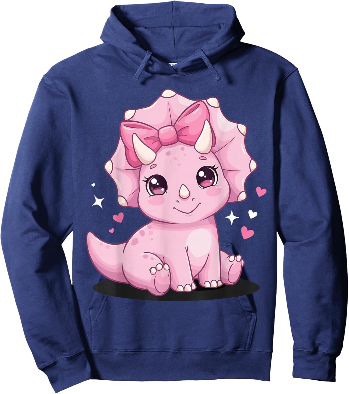 Pink Triceratops with Bow Cute Dinosaur Artwork Hoodie - Hoodie | Navy