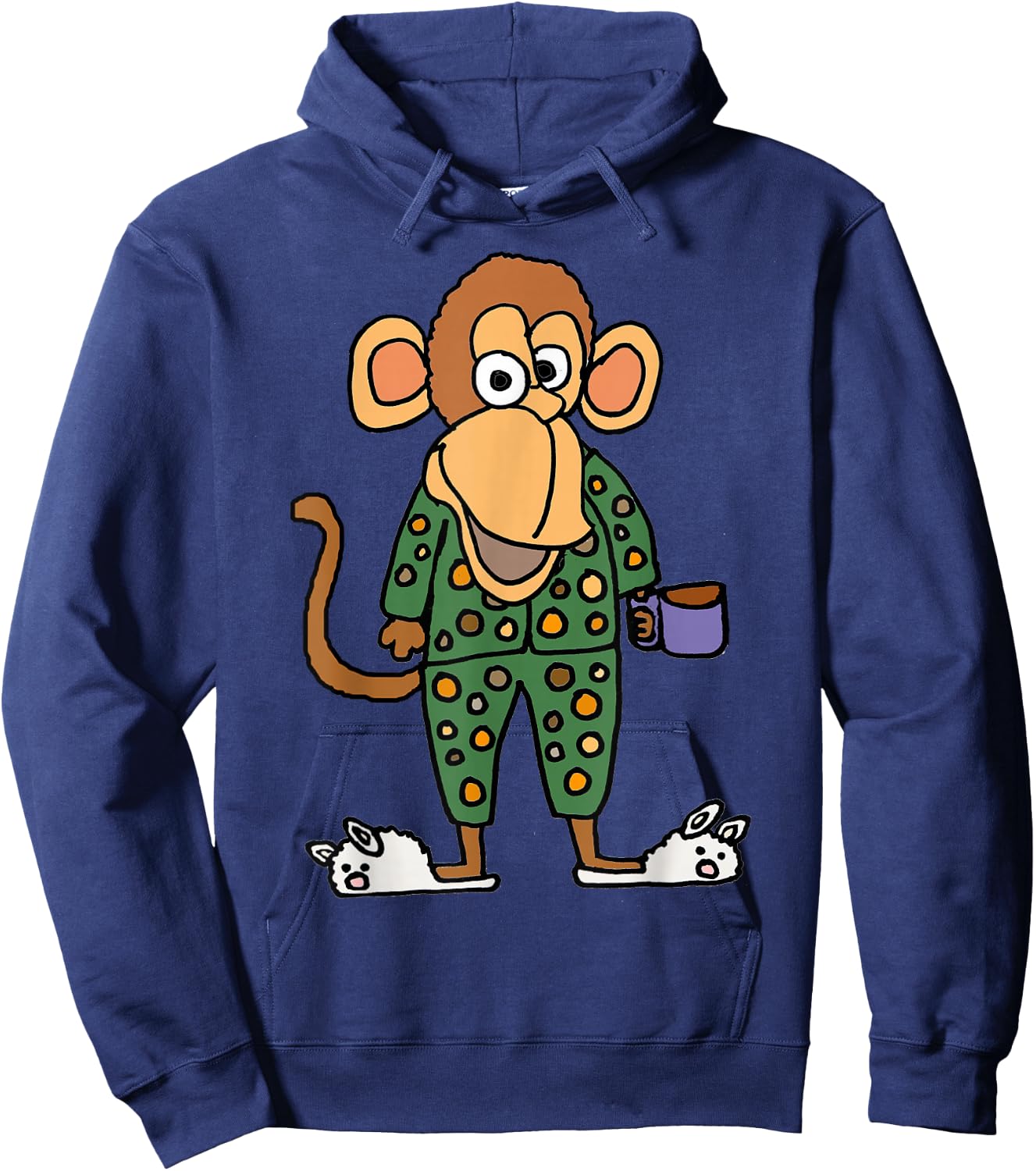 Smilealotteesa Funny Monkey in Pajamas Cartoon Hoodie - Hoodie | Navy