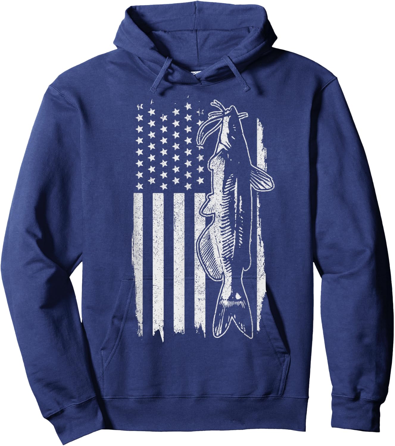 Catfish American Flag Patriotic Fishing Hoodie - Hoodie | Navy