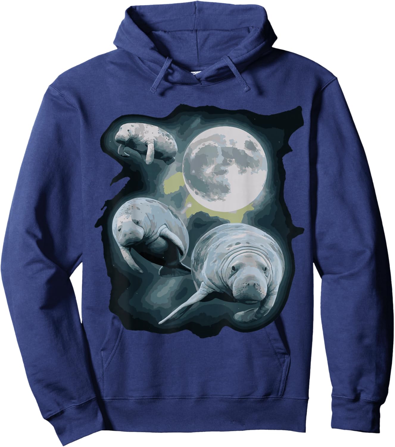 Three Manatee Howling At The Moon Hoodie - Hoodie | Navy