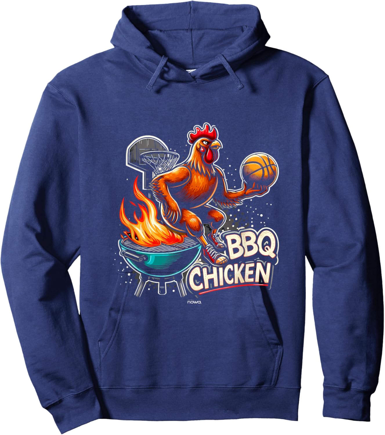 Grilled Bbq Chicken Playing Flaming Basketball Hoodie - Hoodie | Navy