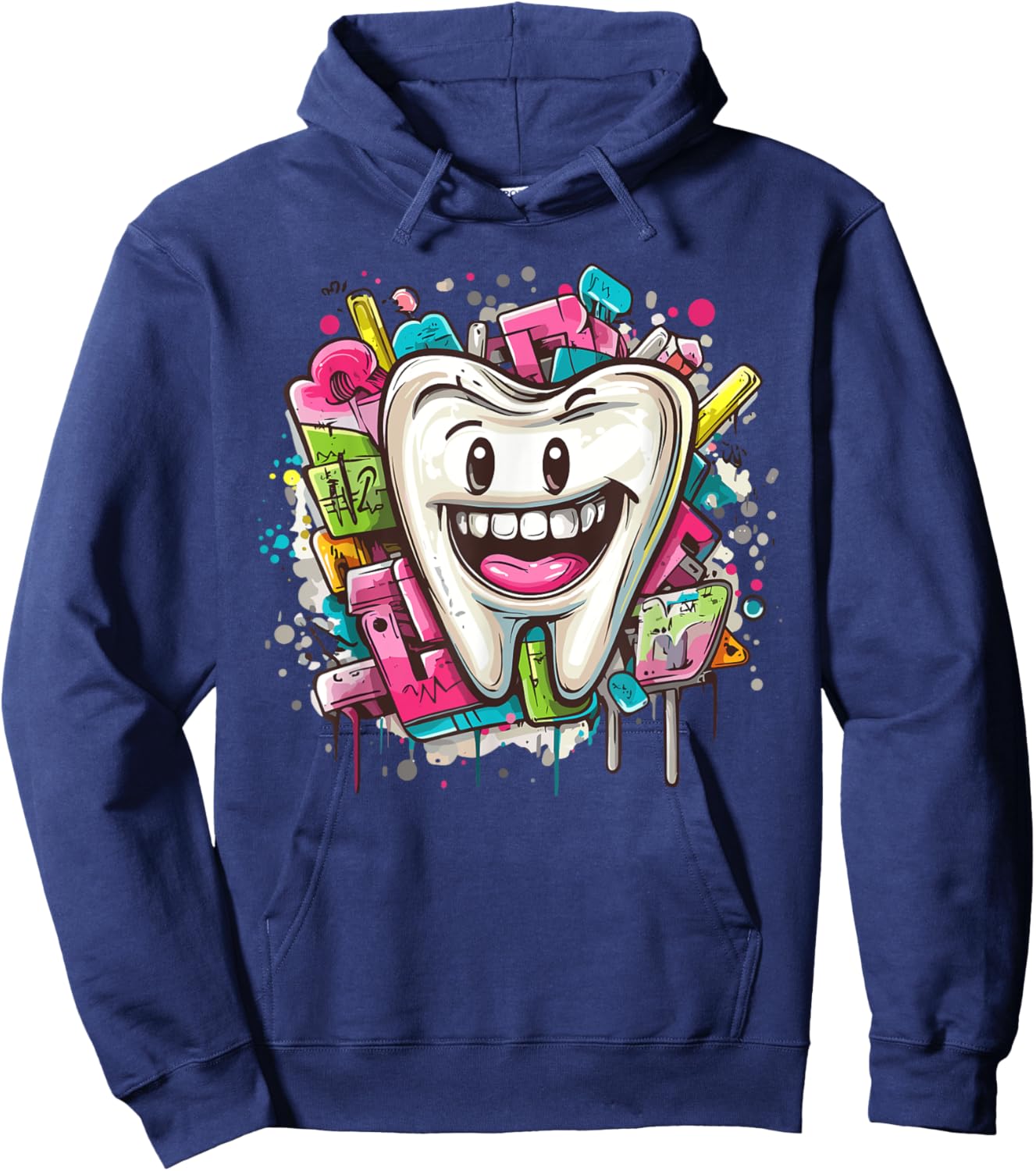 Funny Tooth Smile Cartoon Art Hoodie - Hoodie | Navy