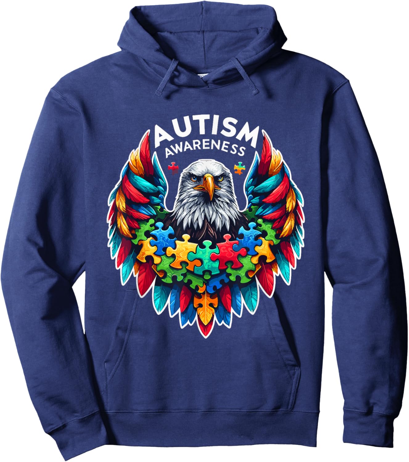 Autism Awareness puzzle pieces eagle Hoodie - Hoodie | Navy