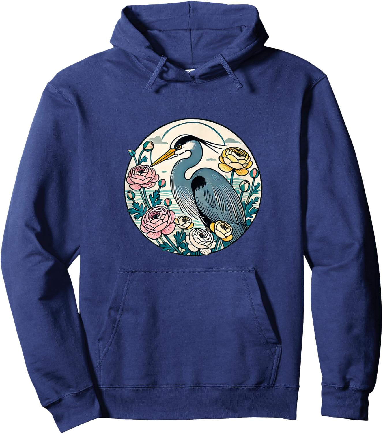 Great Blue Heron Illustration Bird Lover Herons Hoodie - Hoodie | Navy