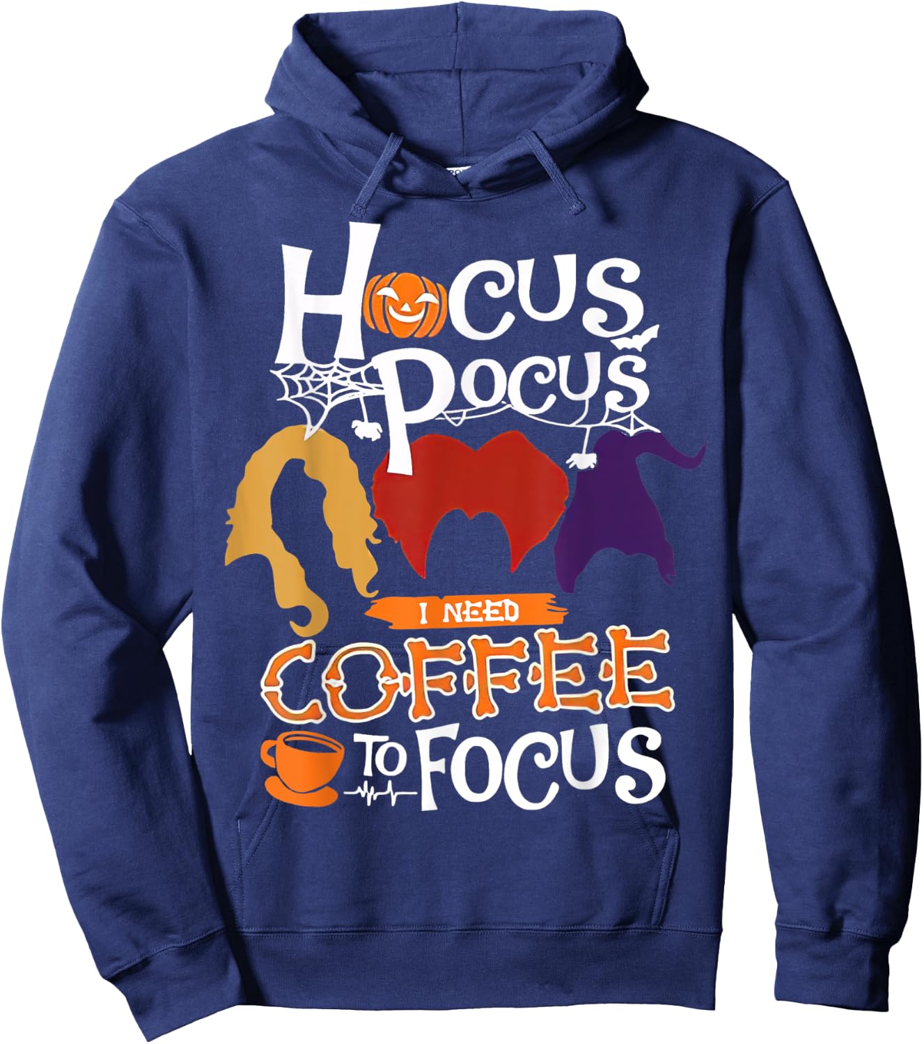 Hocus Pocus I Need Coffee to Focus Halloween Hoodie - Hoodie | Navy