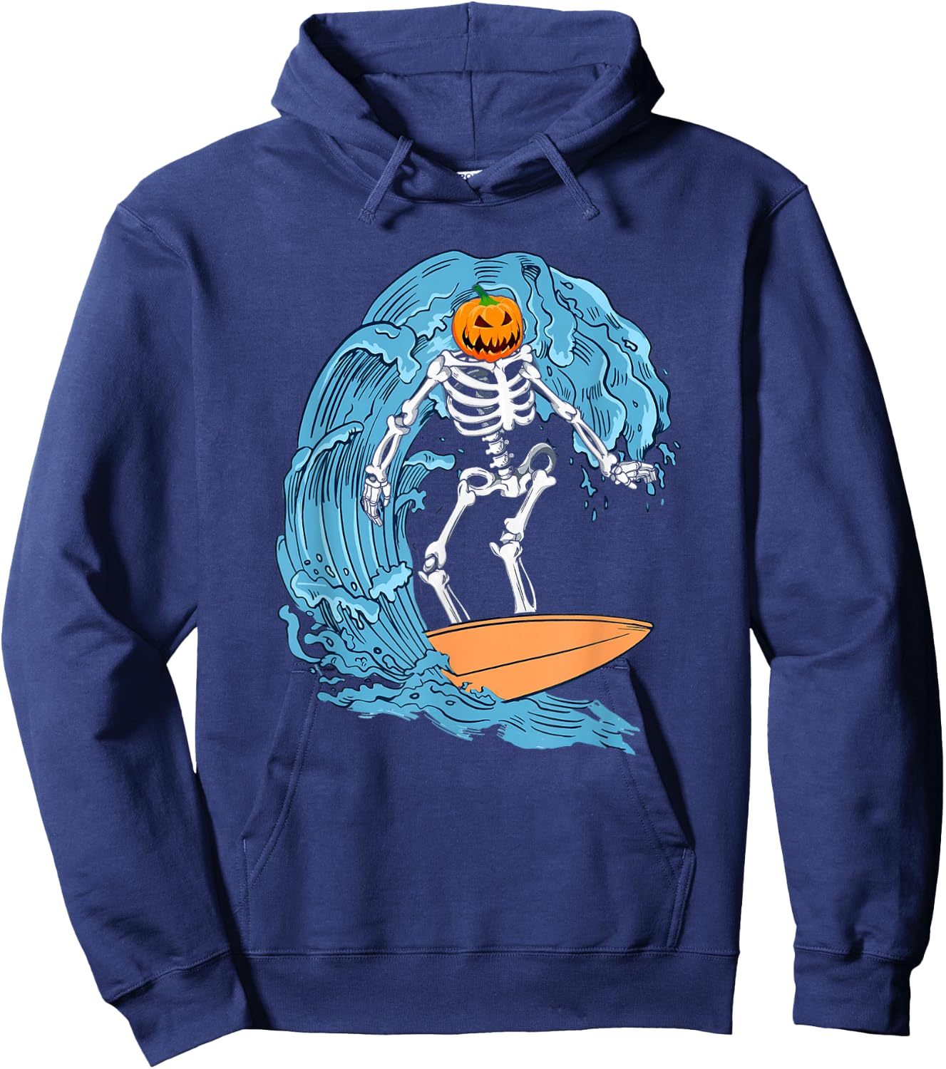 Skeleton Surfing Halloween Pumpkin Surfer Hoodie - Hoodie | Navy