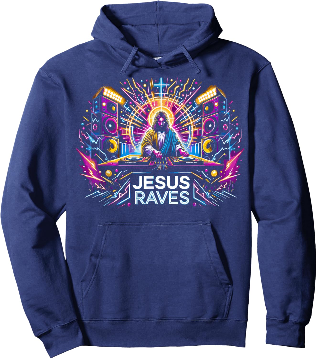 Jesus Raves, Divine Christian Techno DJ Hoodie - Hoodie | Navy