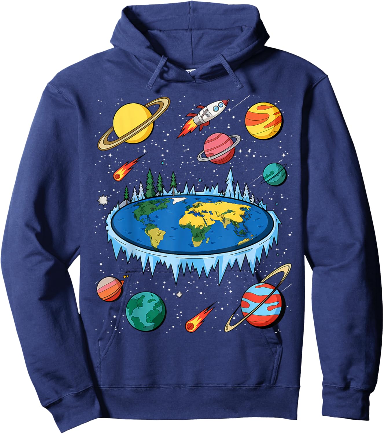 Flat Earth Map Model Globe Conspiracy Believer Hoodie - Hoodie | Navy